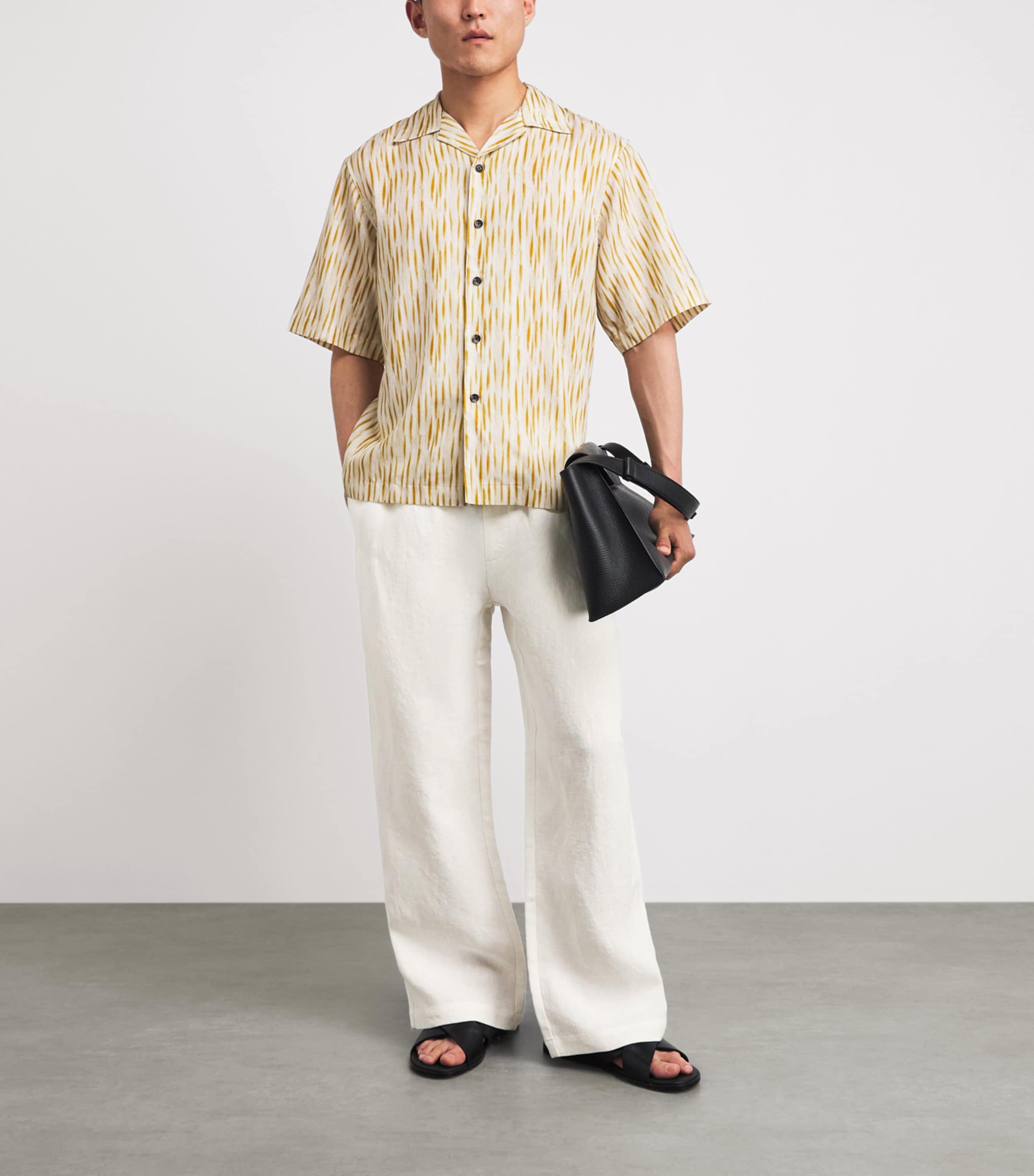 COMMAS Mens Linen Wide-Leg Trousers White Image 2
