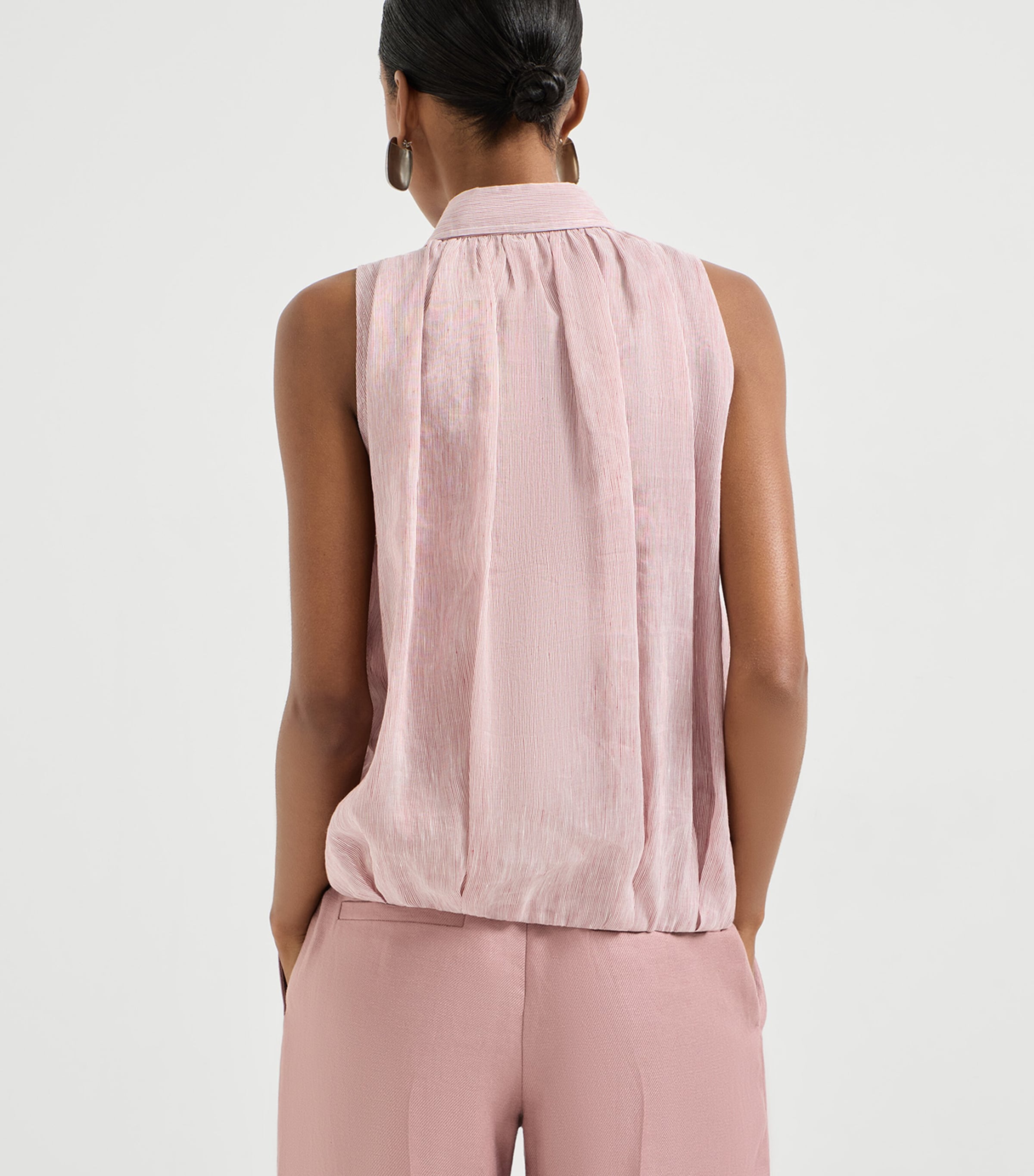 Brunello Cucinelli Womens Linen-Silk Stripe Sleeveless Shirt Image 4