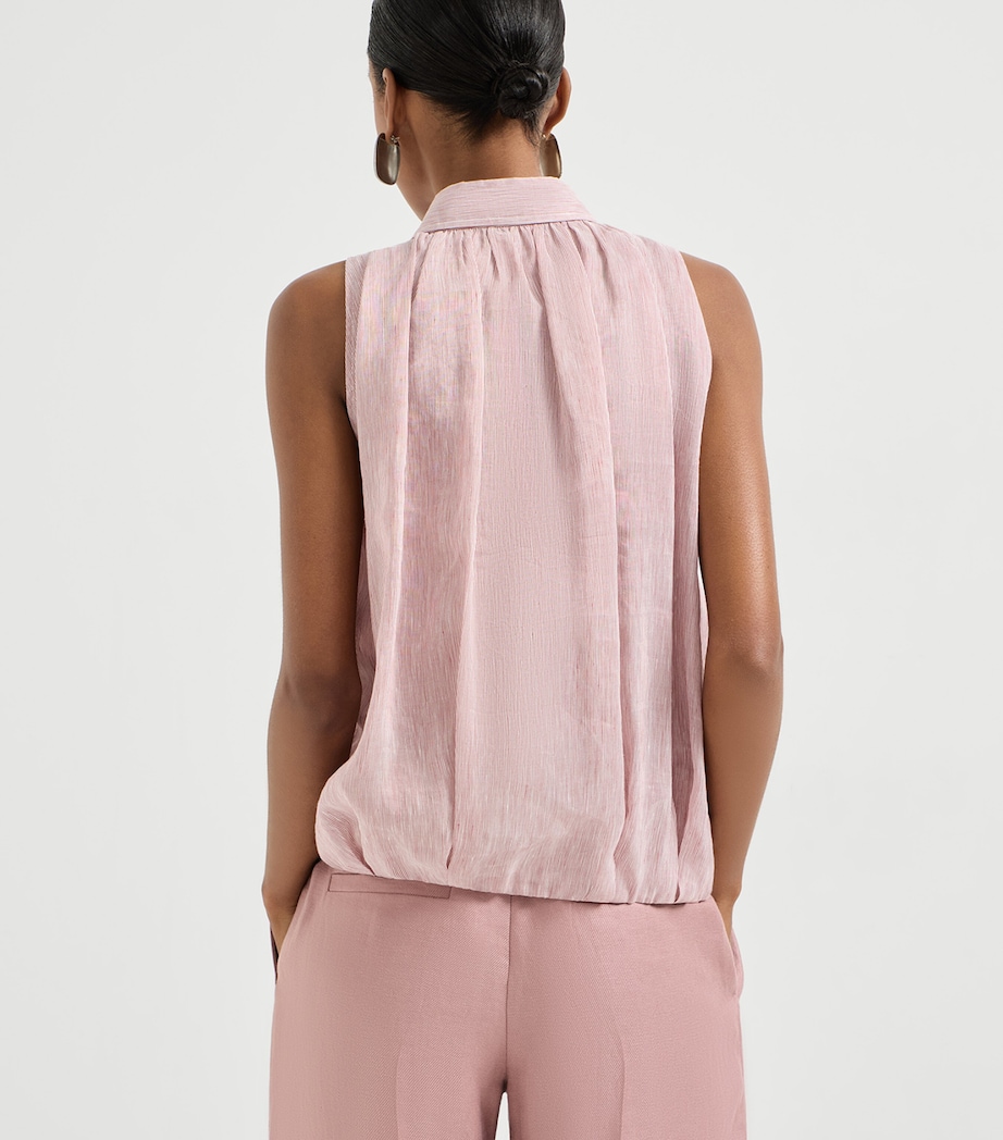 Brunello Cucinelli Womens Linen-Silk Stripe Sleeveless Shirt Image 4