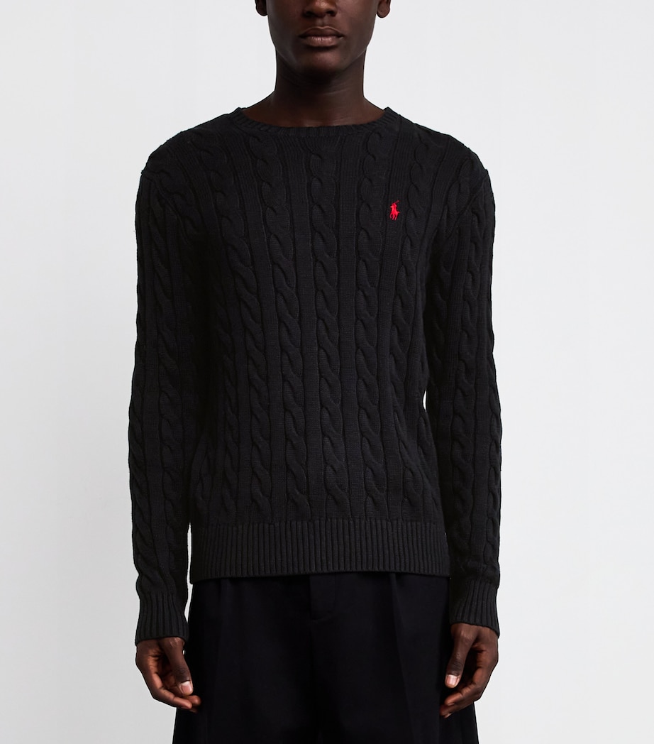 Polo Ralph Lauren Mens Cotton Cable-Knit Sweater Black Image 3