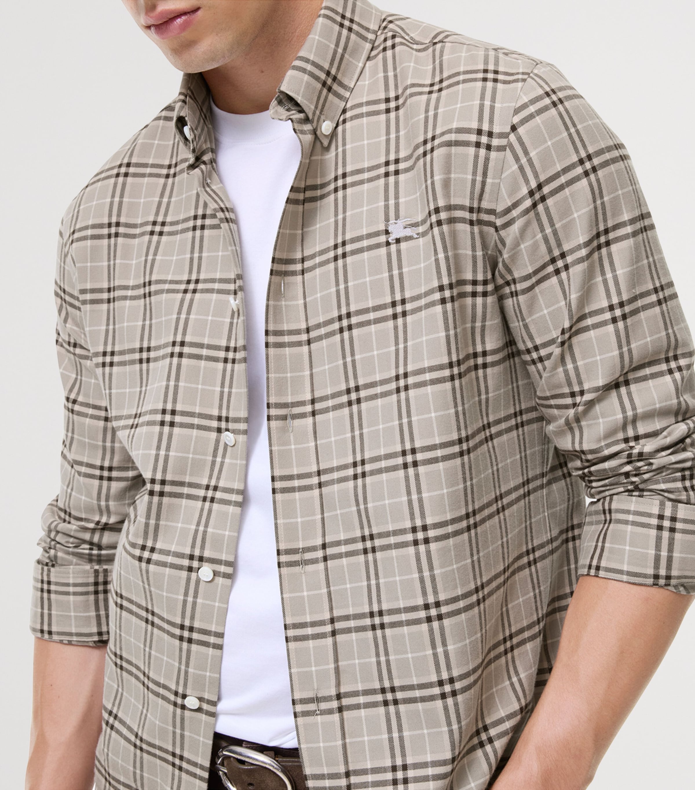 Burberry Mens Cotton Check Shirt Dove Grey Ip Check Image 3