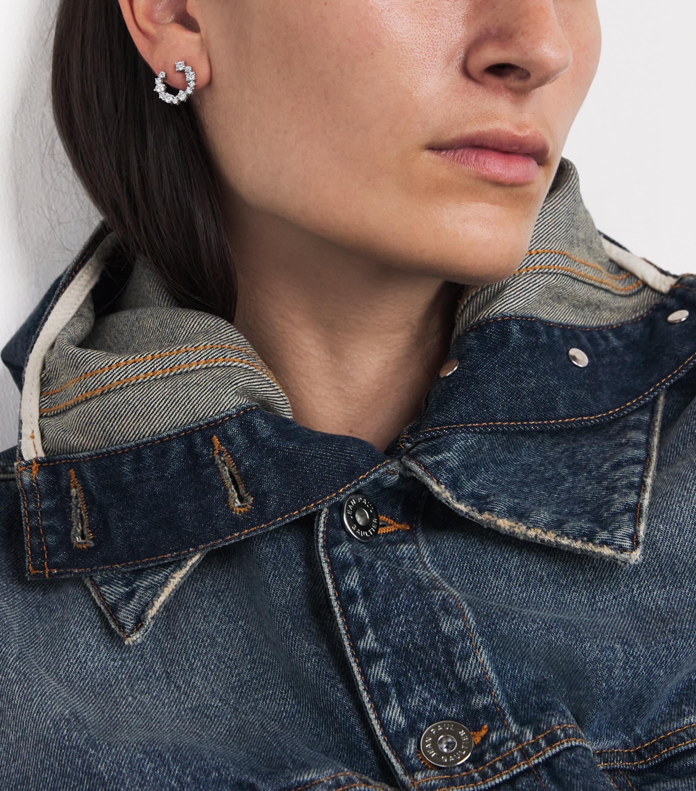 Mini White Gold and Diamond Hoop Earrings 18K WG/WD Image 2