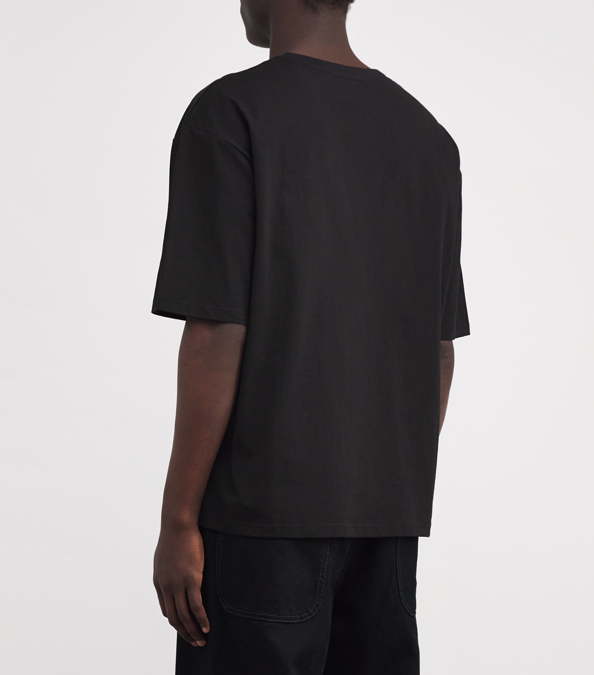 Cotton Floral Embroidered T-Shirt BLACK Image 4