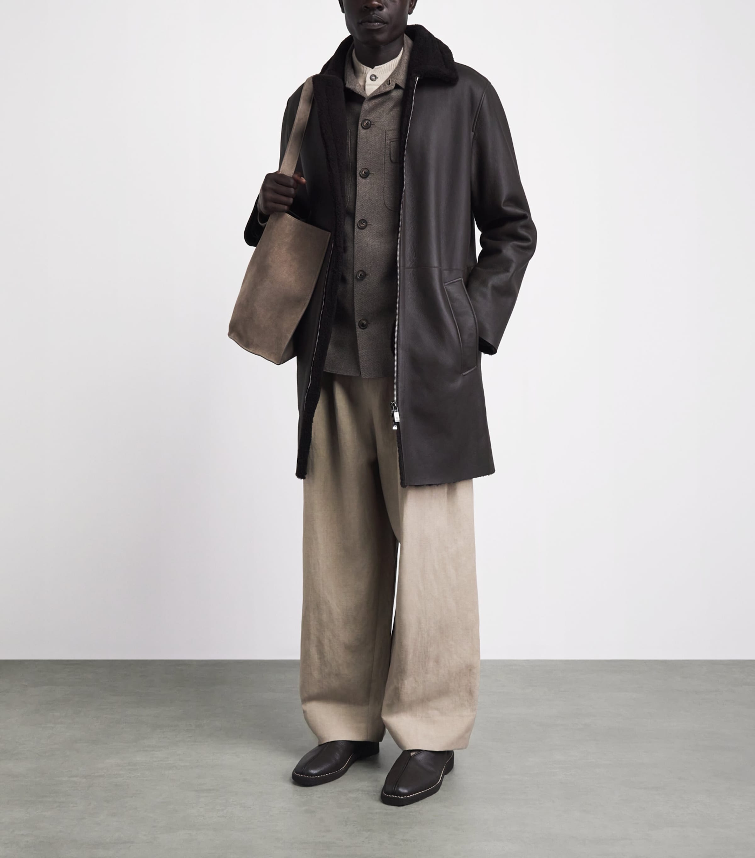 Pal Zileri Mens Lamb Shearling Long Coat Brown Image 2