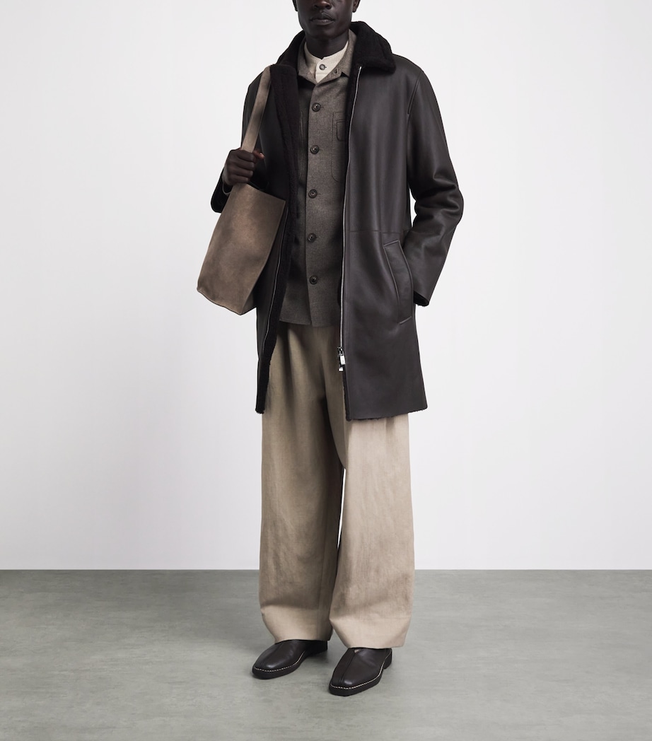 Pal Zileri Mens Lamb Shearling Long Coat Brown Image 2