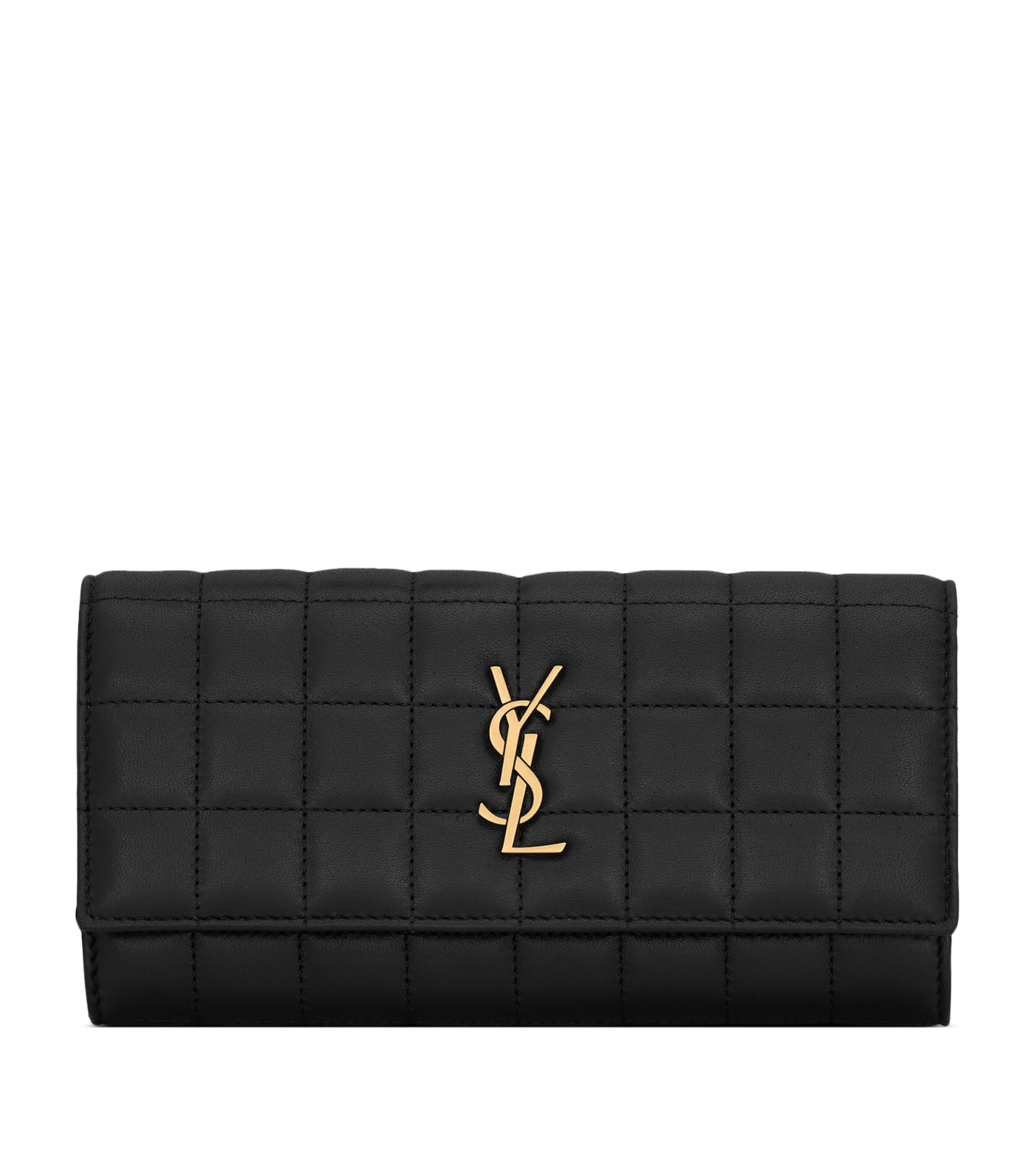 Saint Laurent Large Lambskin Cassandre Matelassé Carré Wallet In Black