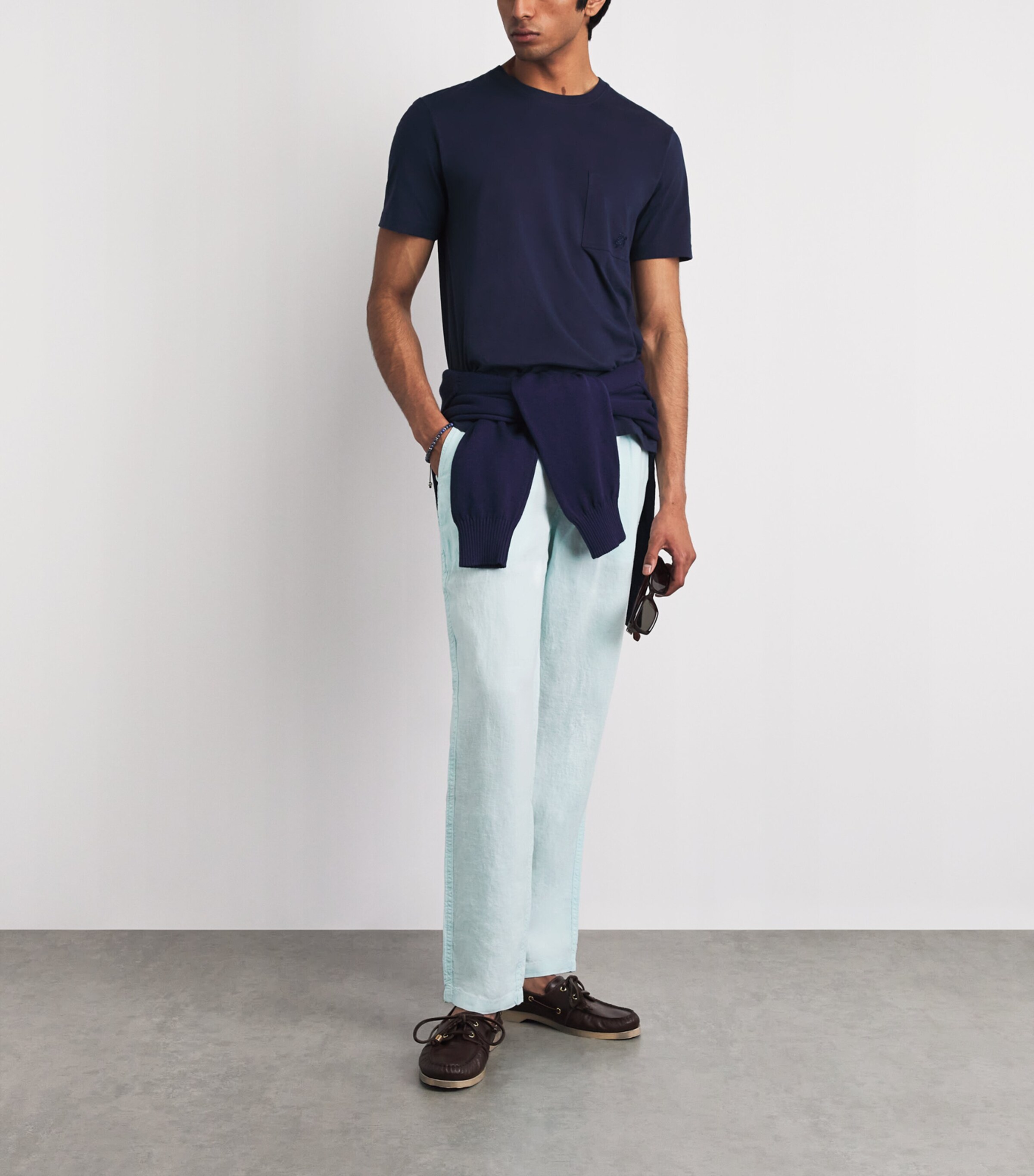 Vilebrequin Mens Linen Drawstring Parc Trousers Pacific Image 2