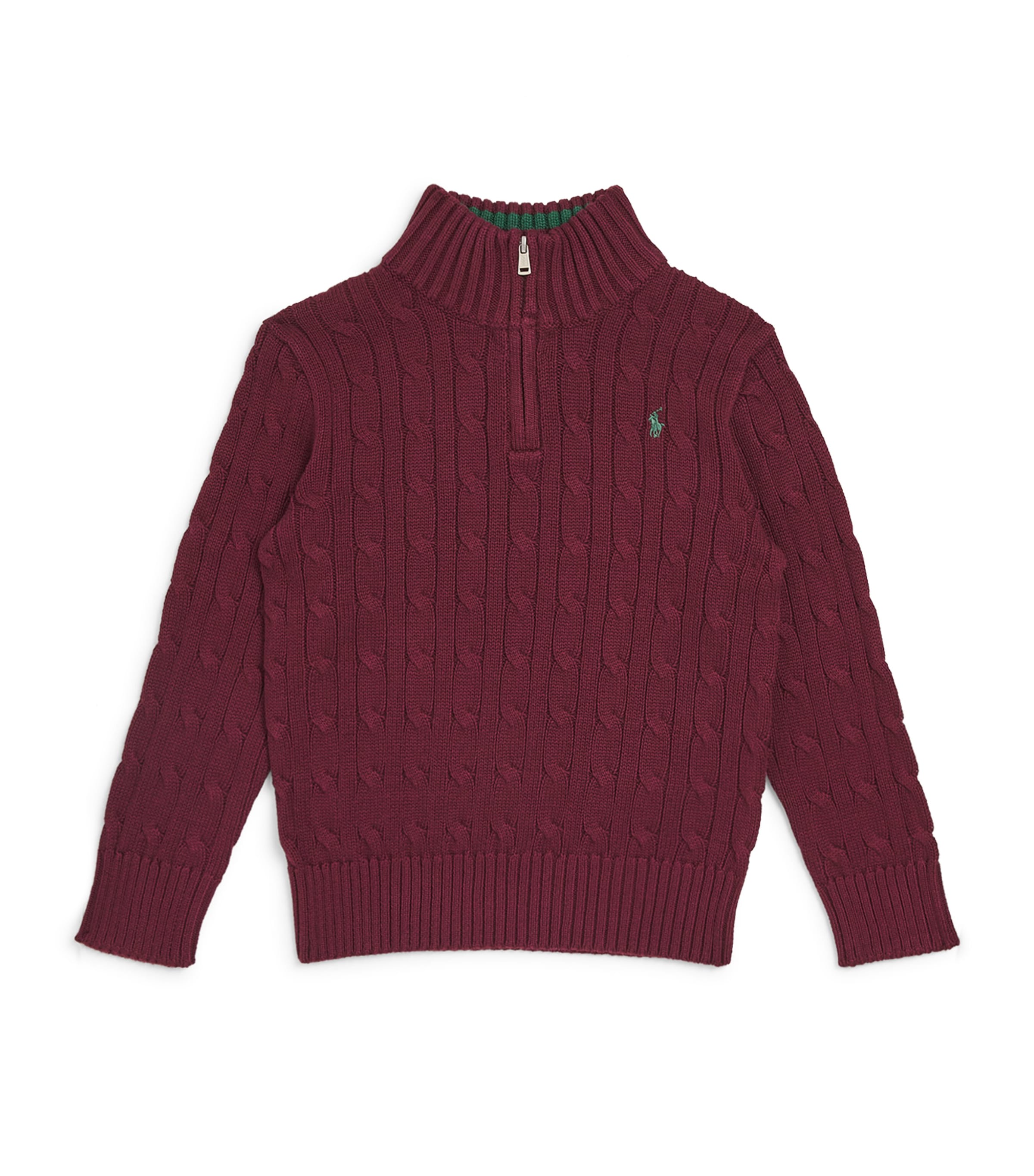 Ralph Lauren Cotton Cable Knit Quarter Zip Sweater In Burgundy