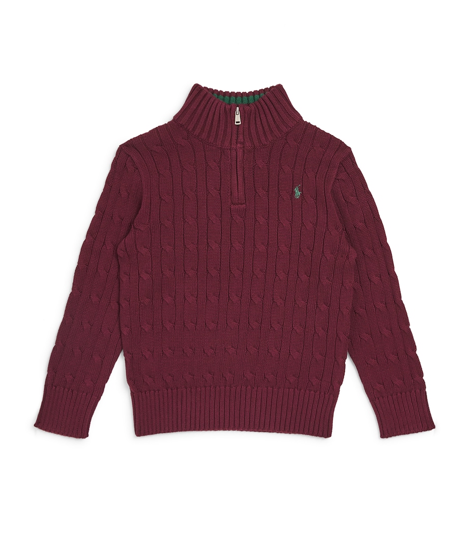 Cotton Cable Knit Quarter Zip Sweater (2-7 Years) WINE Image 1