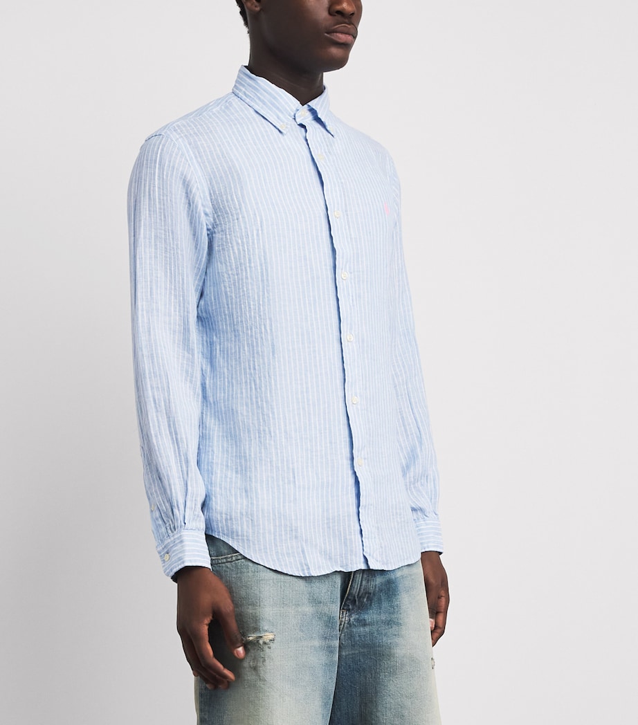 Polo Ralph Lauren Mens Linen Custom-Fit Stripe Shirt Blue White Image 4