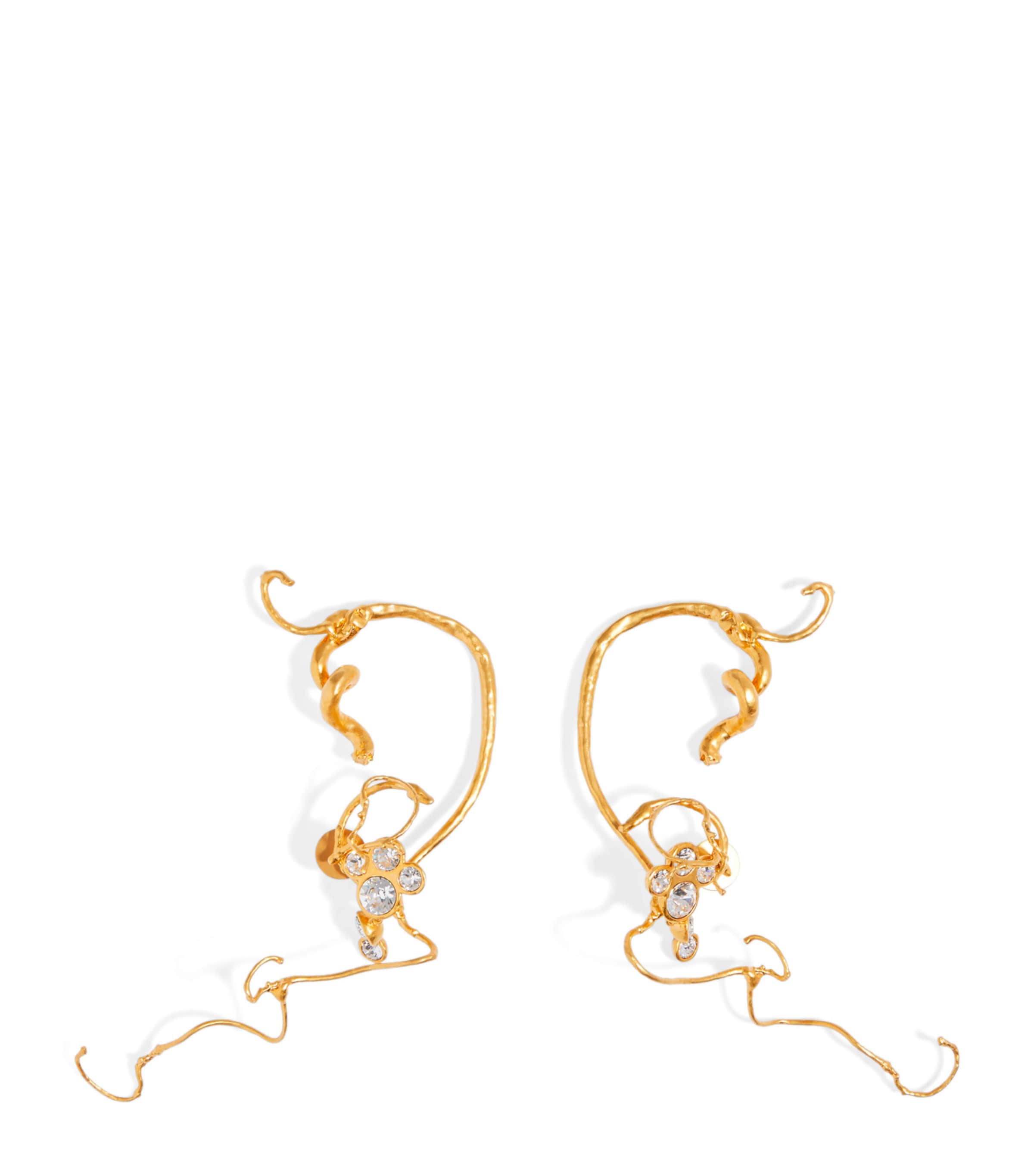 Schiaparelli Rhinestone-Embellished Vine Earrings Gold