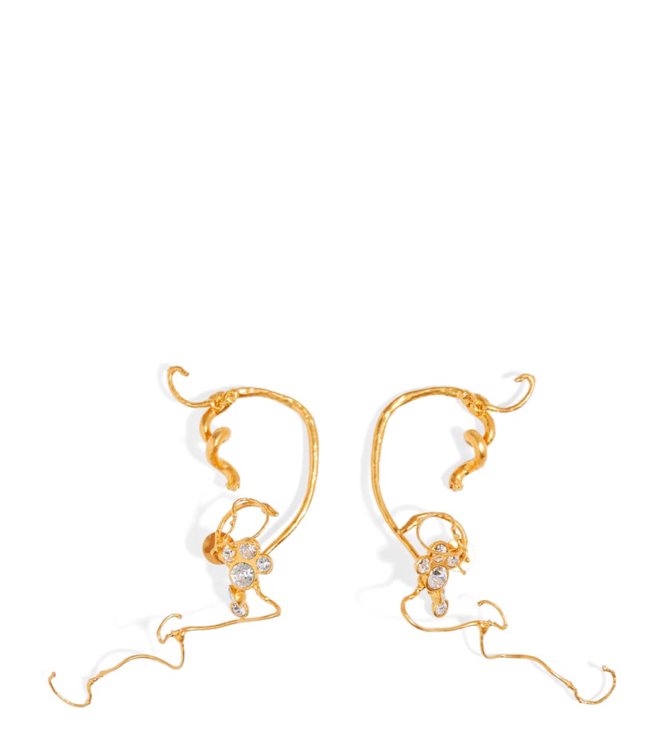 Schiaparelli Rhinestone-Embellished Vine Earrings Gold