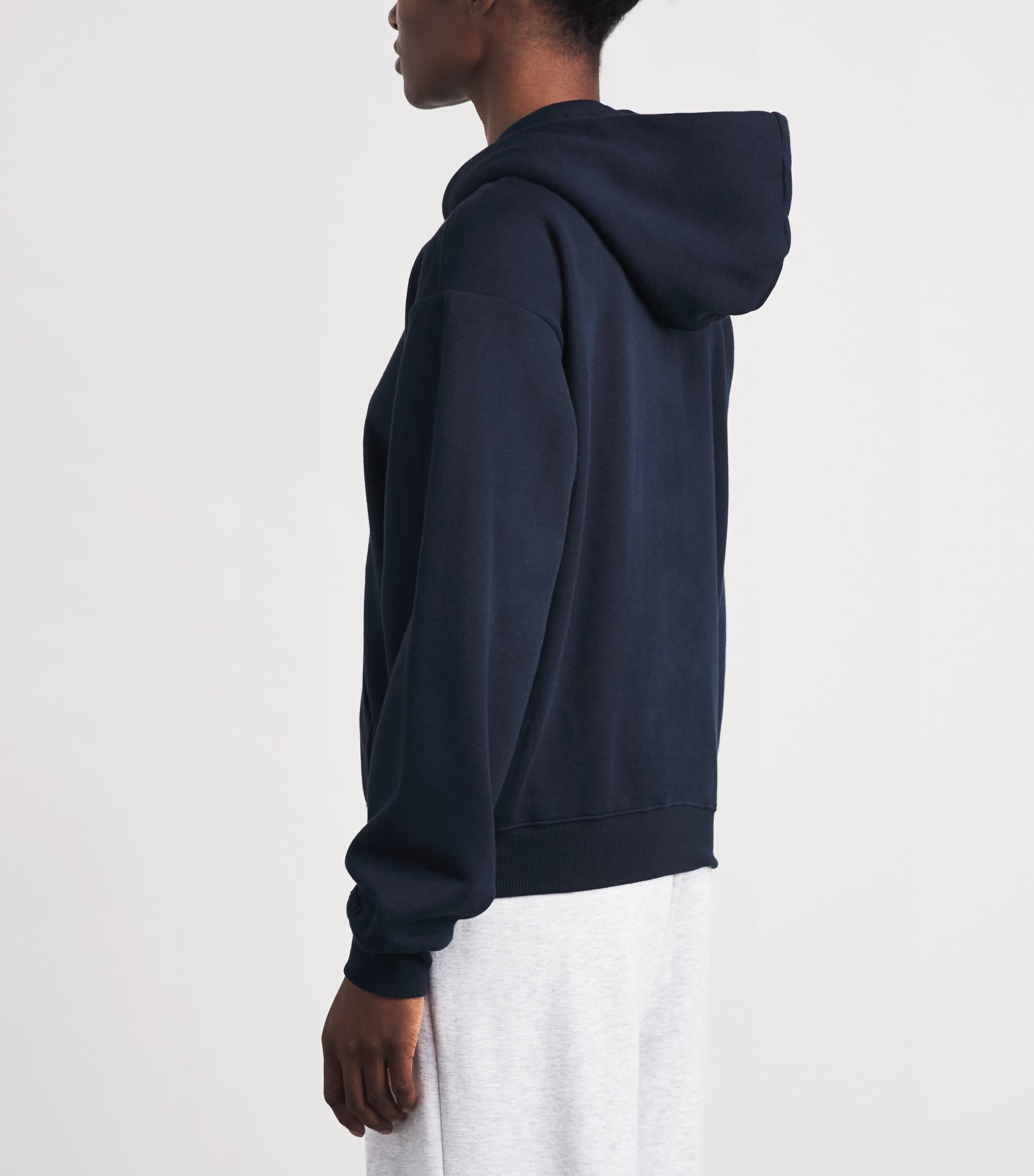 Skims Womens Cotton-Blend Fleece Classic Hoodie Navy Image 5