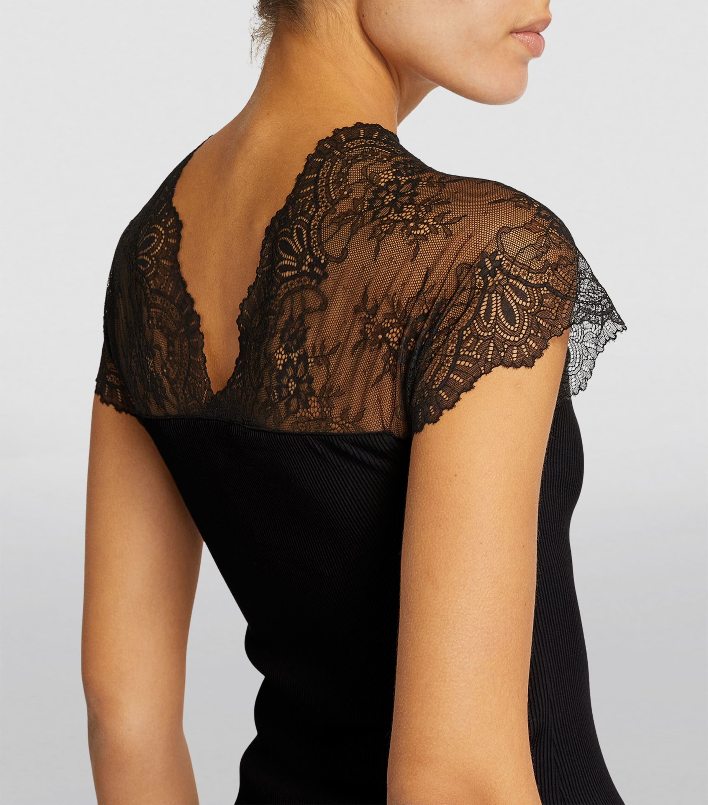 Maje Womens Lace-Trim T-Shirt Black Image 6