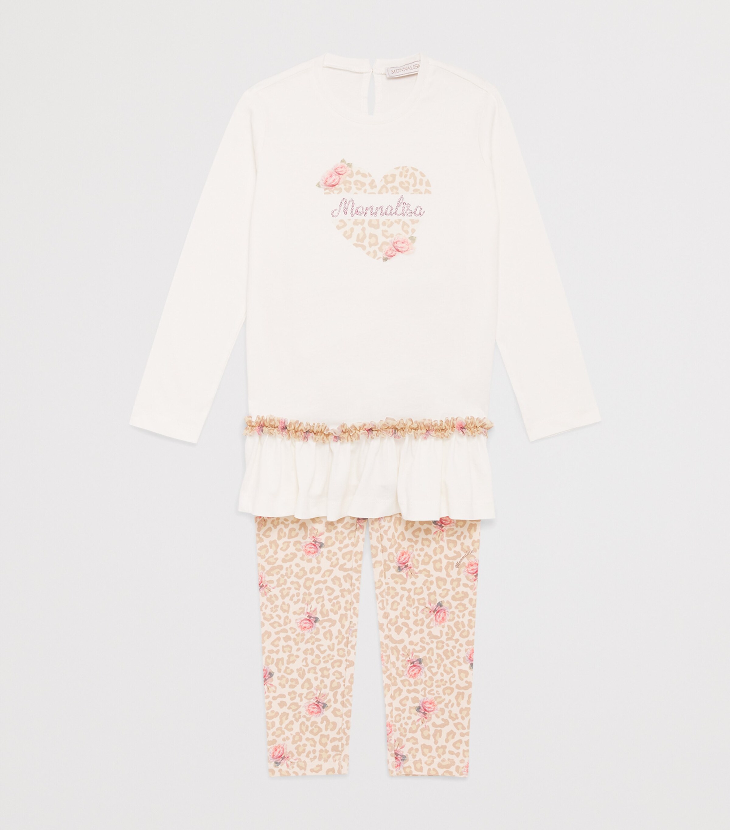 Monnalisa Cotton Printed T-Shirt and Leggings Set (3 Months-6 Years) Panna+maculato Image 3