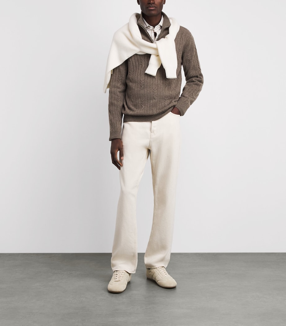 Fioroni Cashmere Mens Cashmere Cable Knit Quarter-Zip Sweatshirt Image 2
