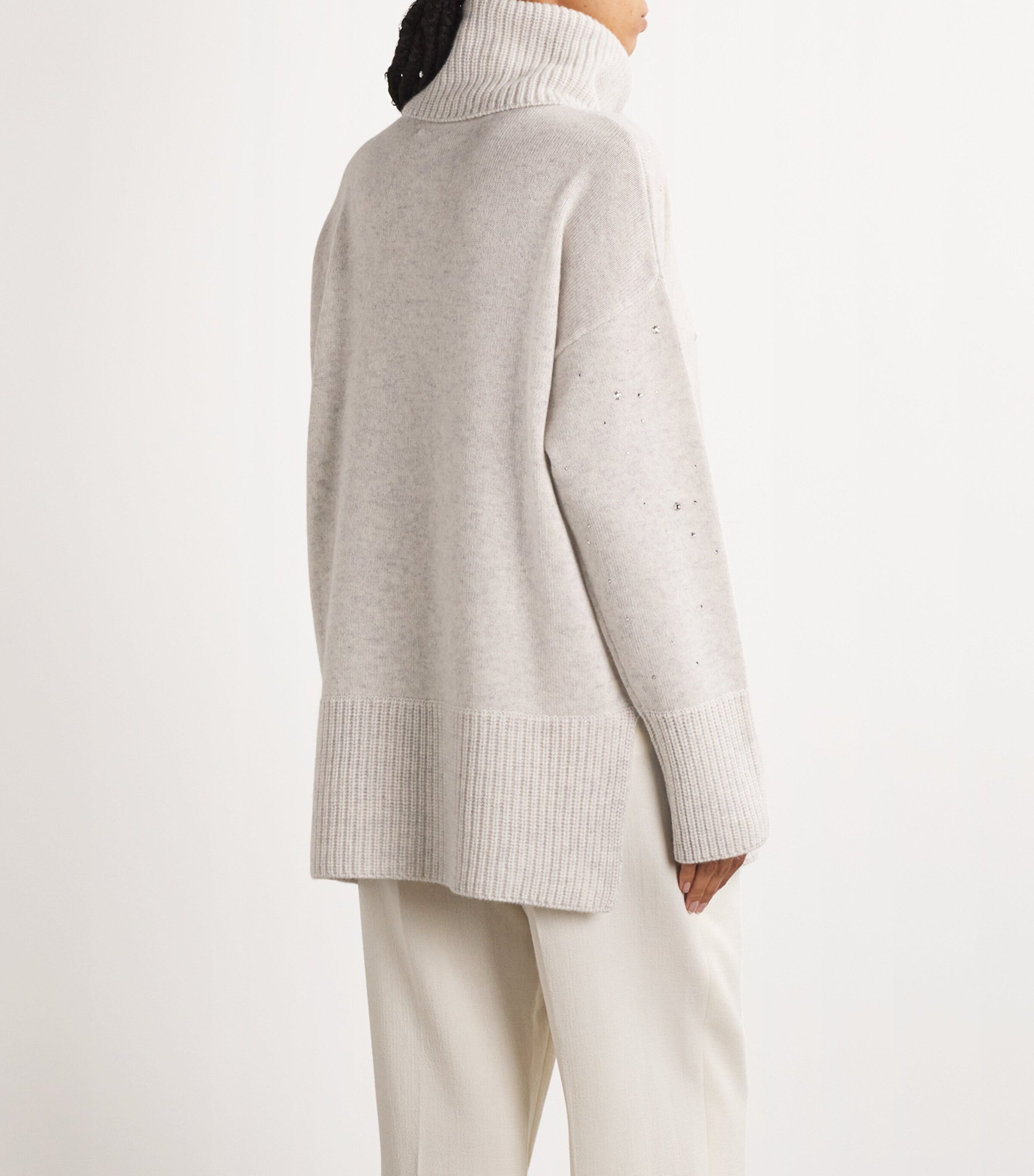 William Sharp Womens Cashmere Crystal-Embellished Rollneck Sweater Silverhaze Image 4