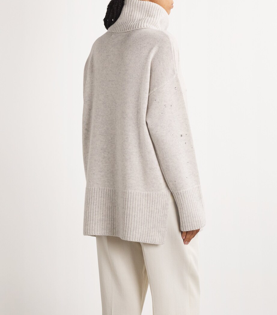 William Sharp Womens Cashmere Crystal-Embellished Rollneck Sweater Silverhaze Image 4