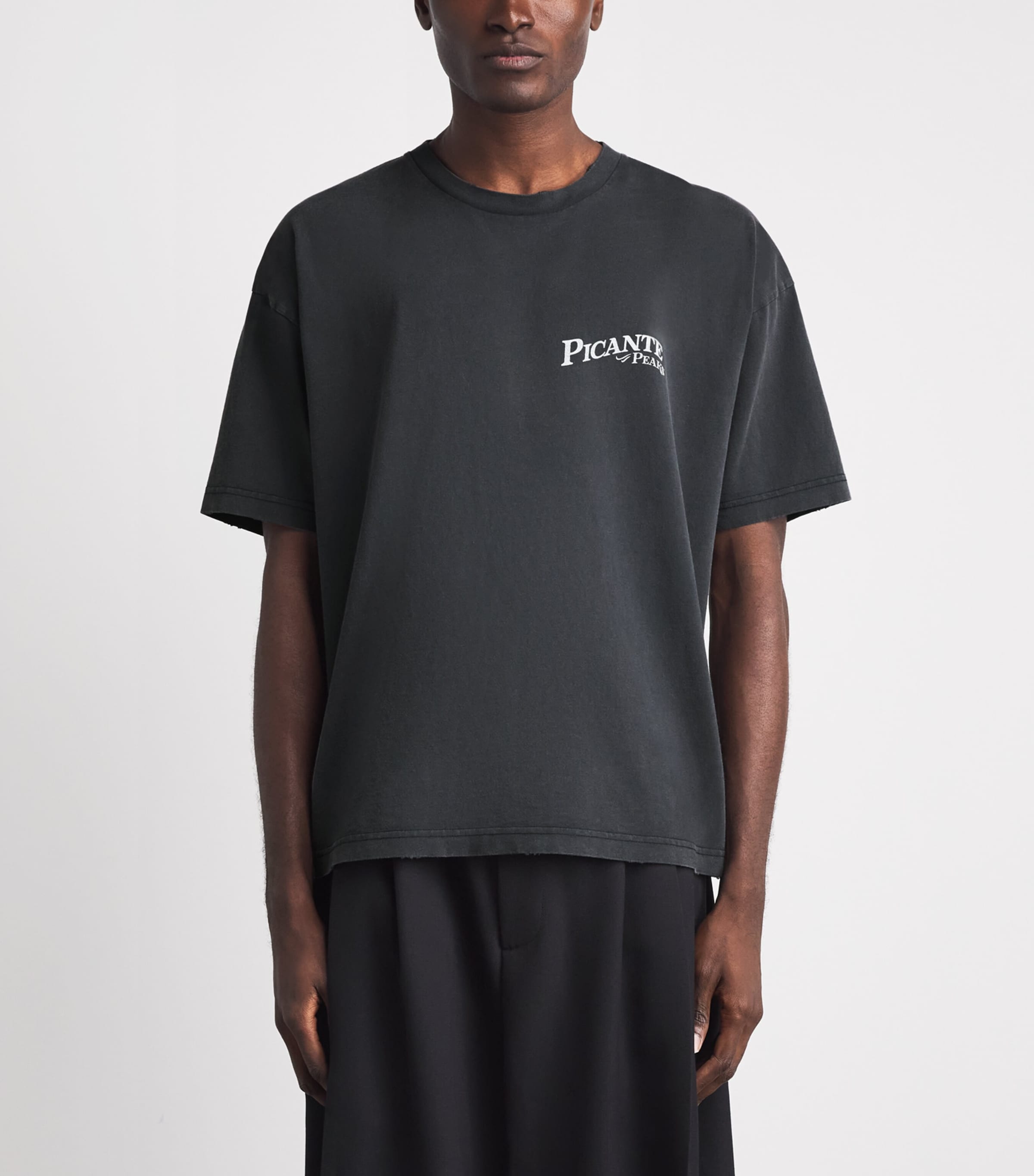 Picante Mens Organic Cotton Peaks Patch Logo T-Shirt Vintage Black Image 4