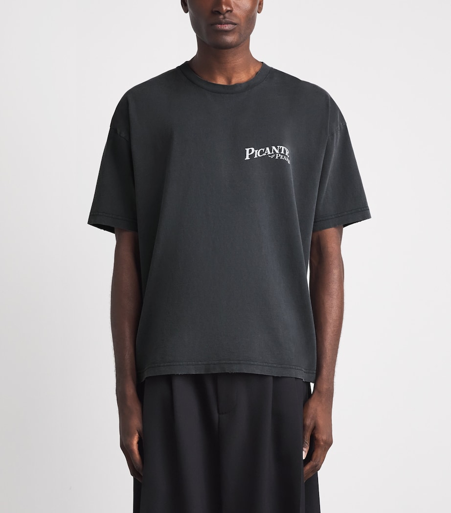Picante Mens Organic Cotton Peaks Patch Logo T-Shirt Vintage Black Image 4