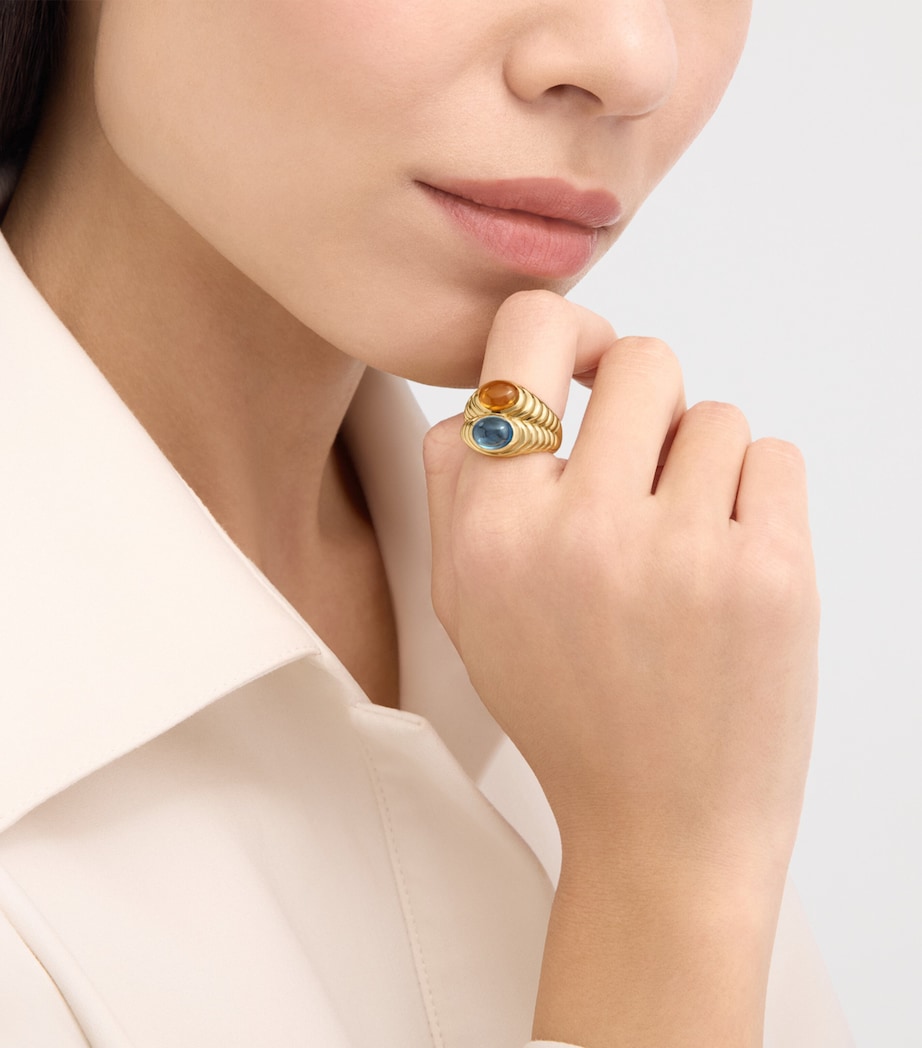 Bvlgari Yellow Gold Topaz and Quartz Doppio Baccellato Ring Yellow Gold Image 4