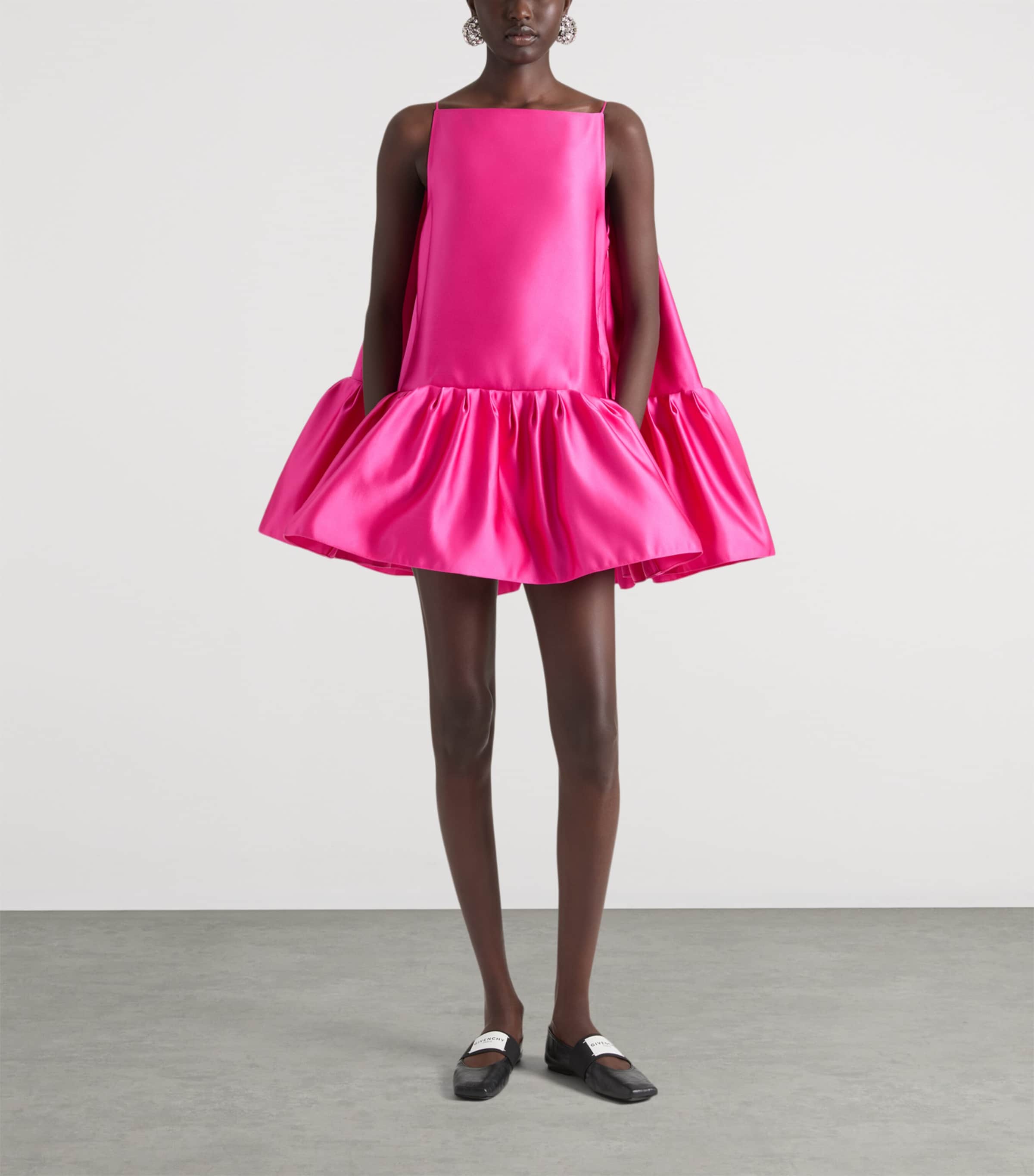 Silk Ruffled Round Mini Dress FUCHSIA Image 2