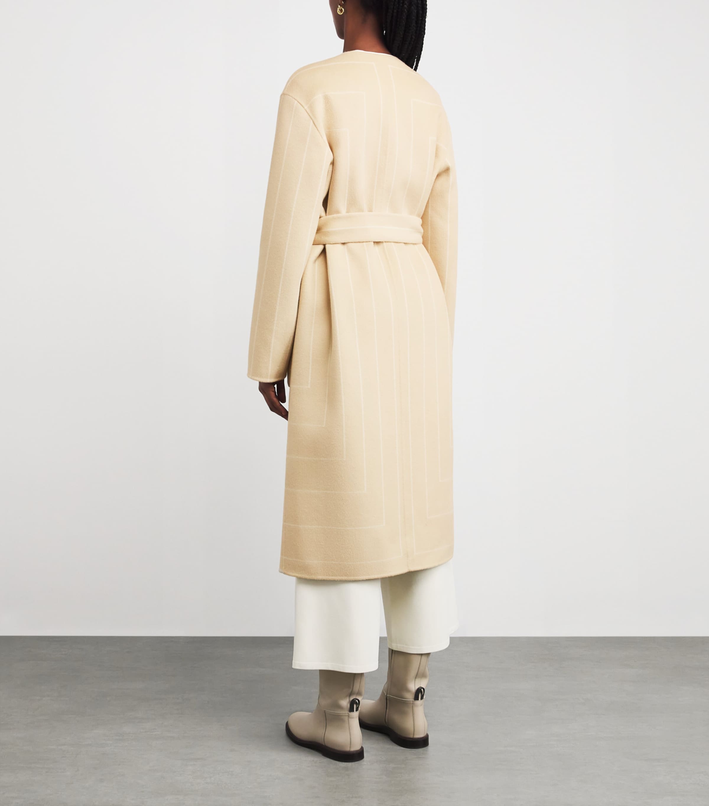 Wool-Silk Stripe Scheffer Coat AFFOGATO/IVORY Image 4