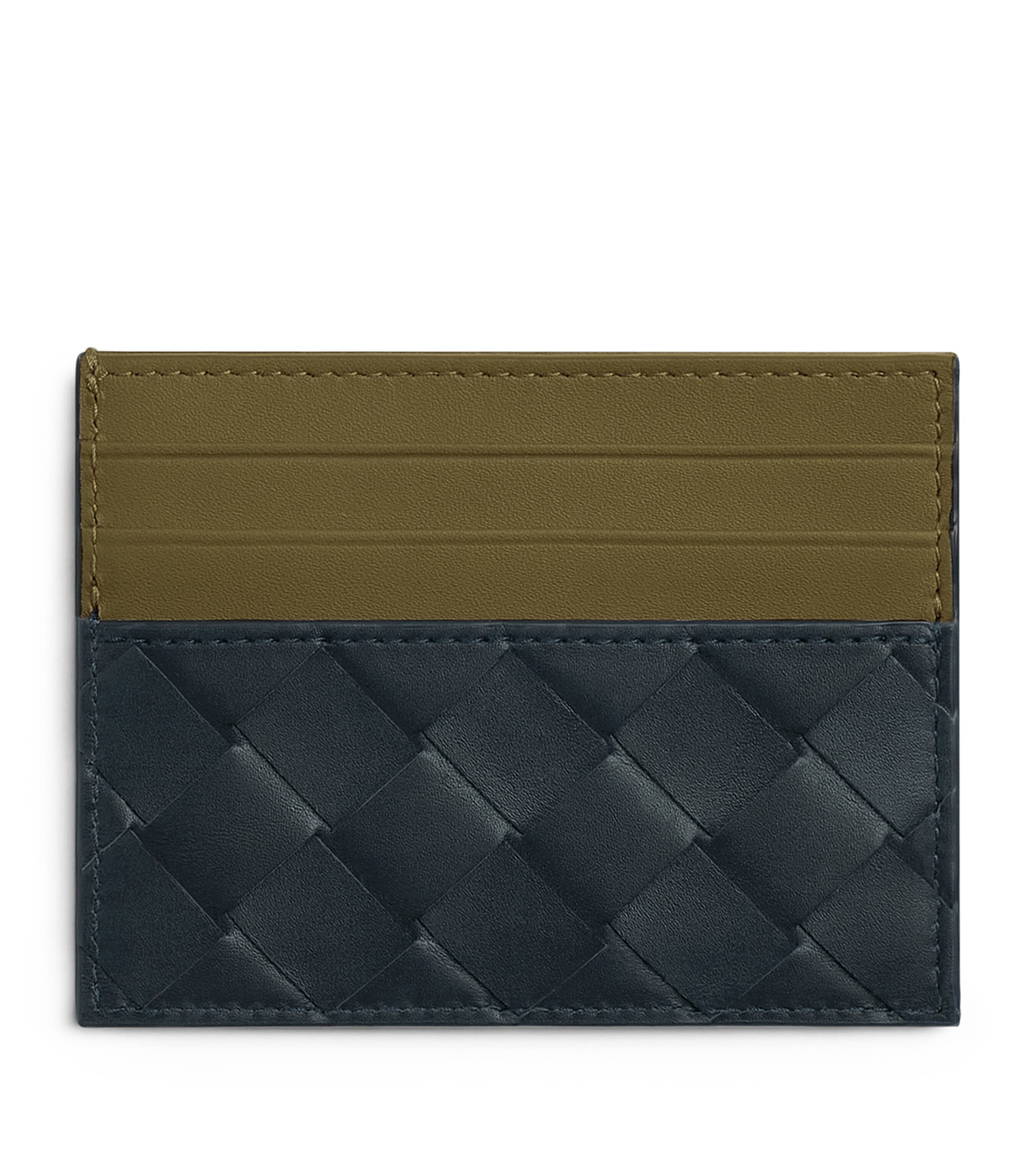 Bottega Veneta Leather Intrecciato Card Holder In Blue