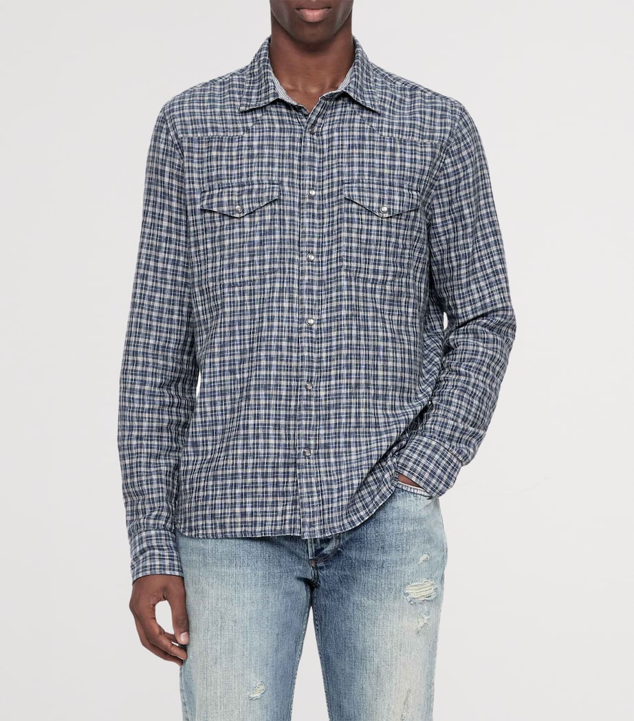 AllSaints Mens Organic Cotton Check Court Shirt Indigo Blue Image 3