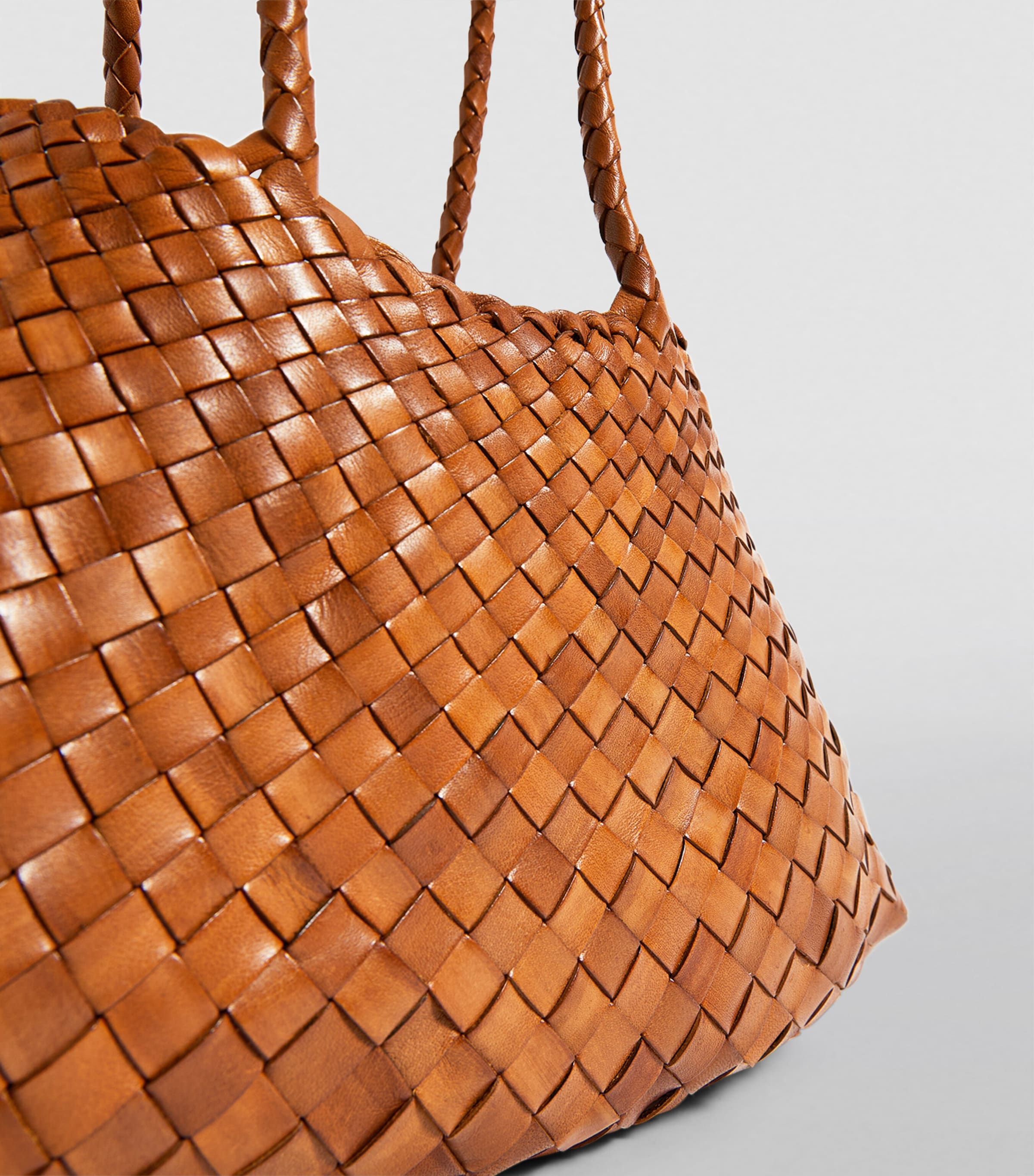 Large Leather Woven Santa Croce Tote Bag TAN Image 6