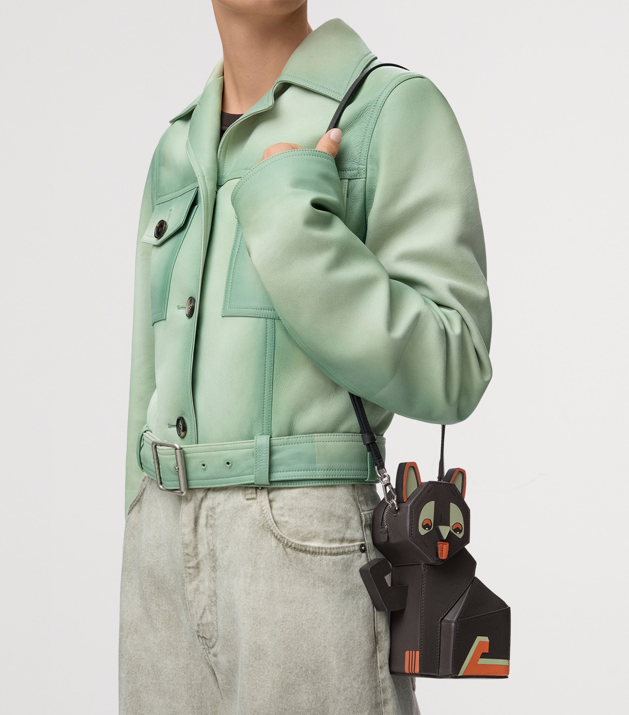 x Louis Wain Leather Futurist Cat Clutch DARK TAUPE Image 7