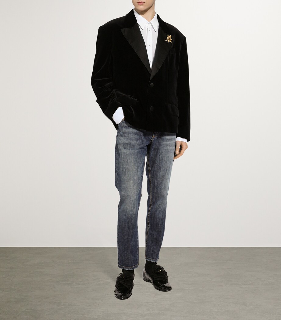 Dolce&Gabbana Mens Velvet Oversized Cropped Blazer Black Image 4