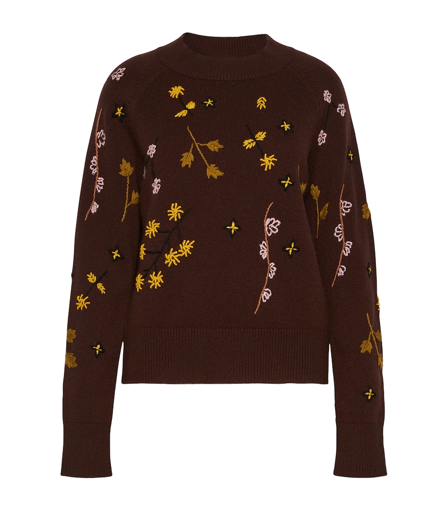 Weekend Max Mara Womens Virgin Wool Embroidered Sweater Dark Brown Image 1