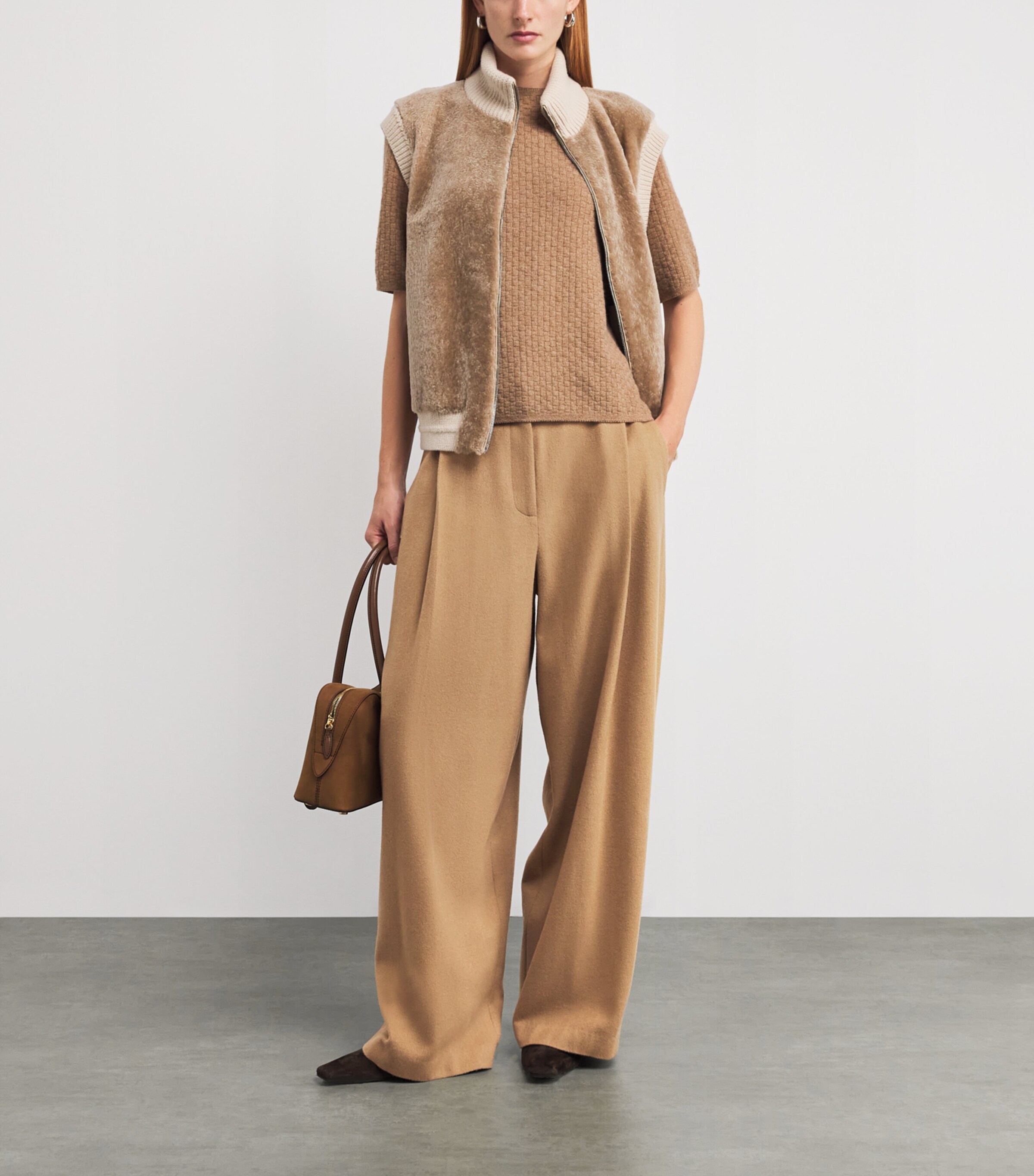 Lafayette 148 Beige Camel Hair Wide-Leg Trousers | Harrods US display picture 1