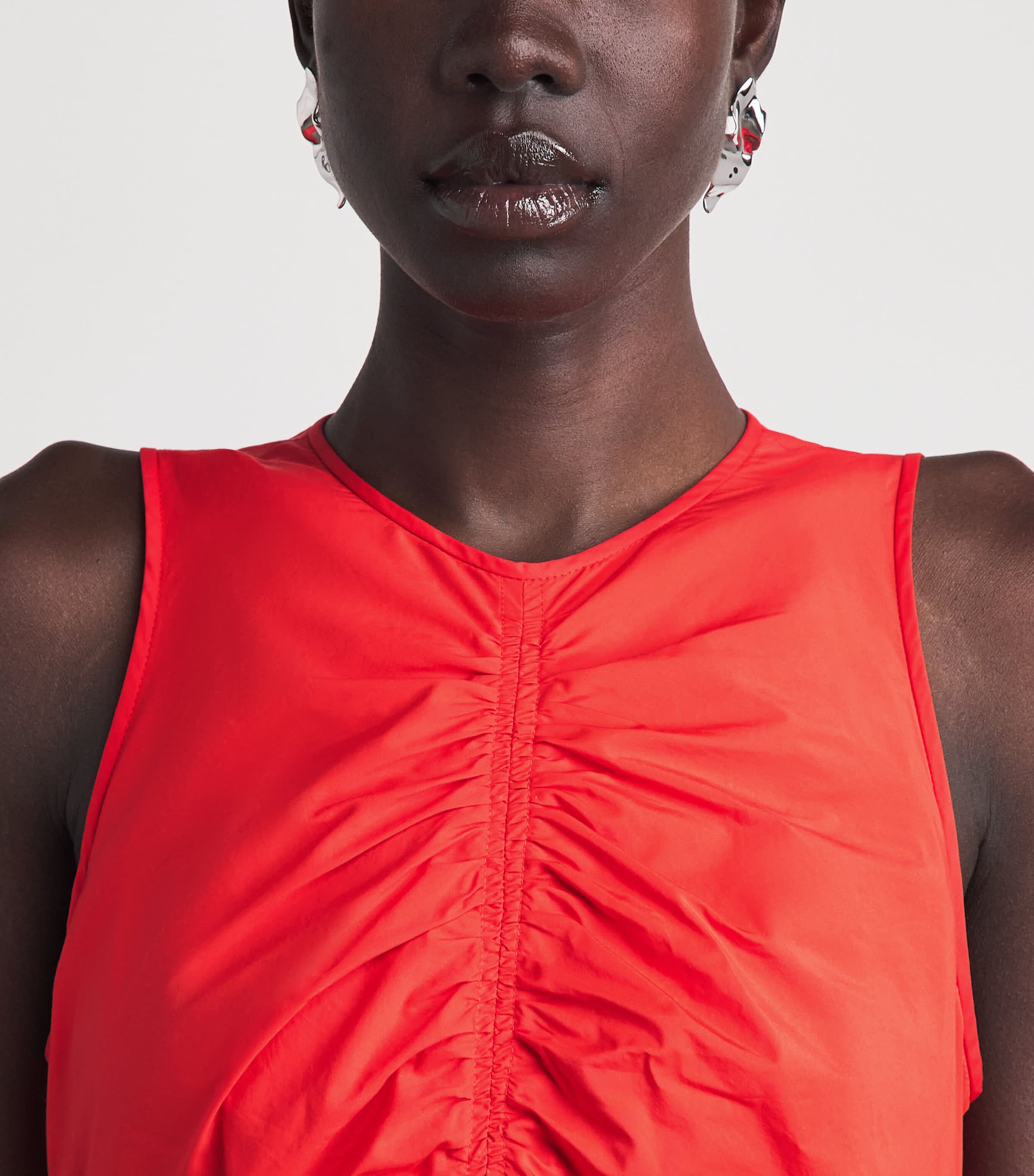 Theory Womens Asymmetric Ruched Midi Dress Uzt Poppy Image 5