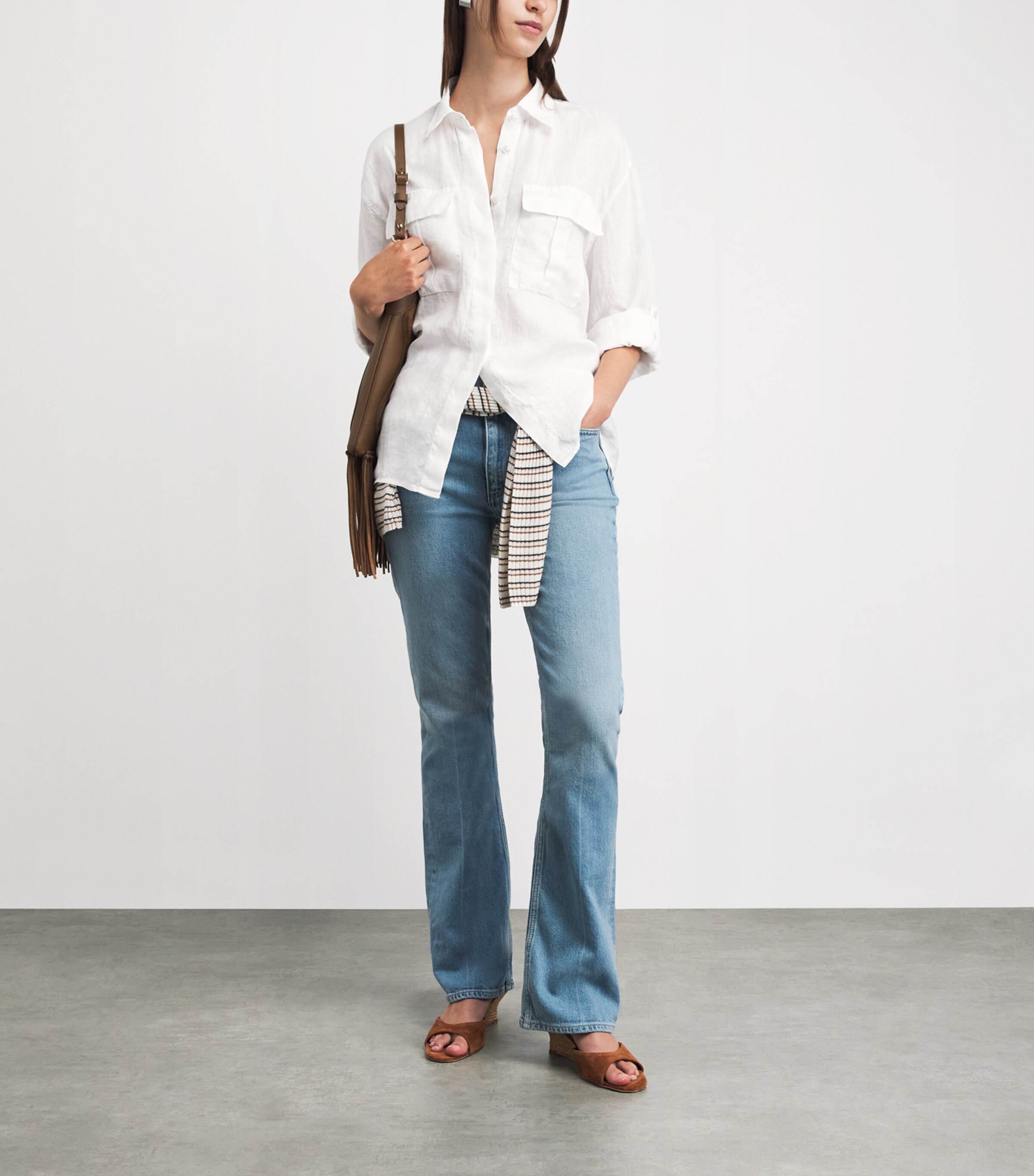 7 For All Mankind Womens Linen Patch-Pocket Shirt Linen White Image 2