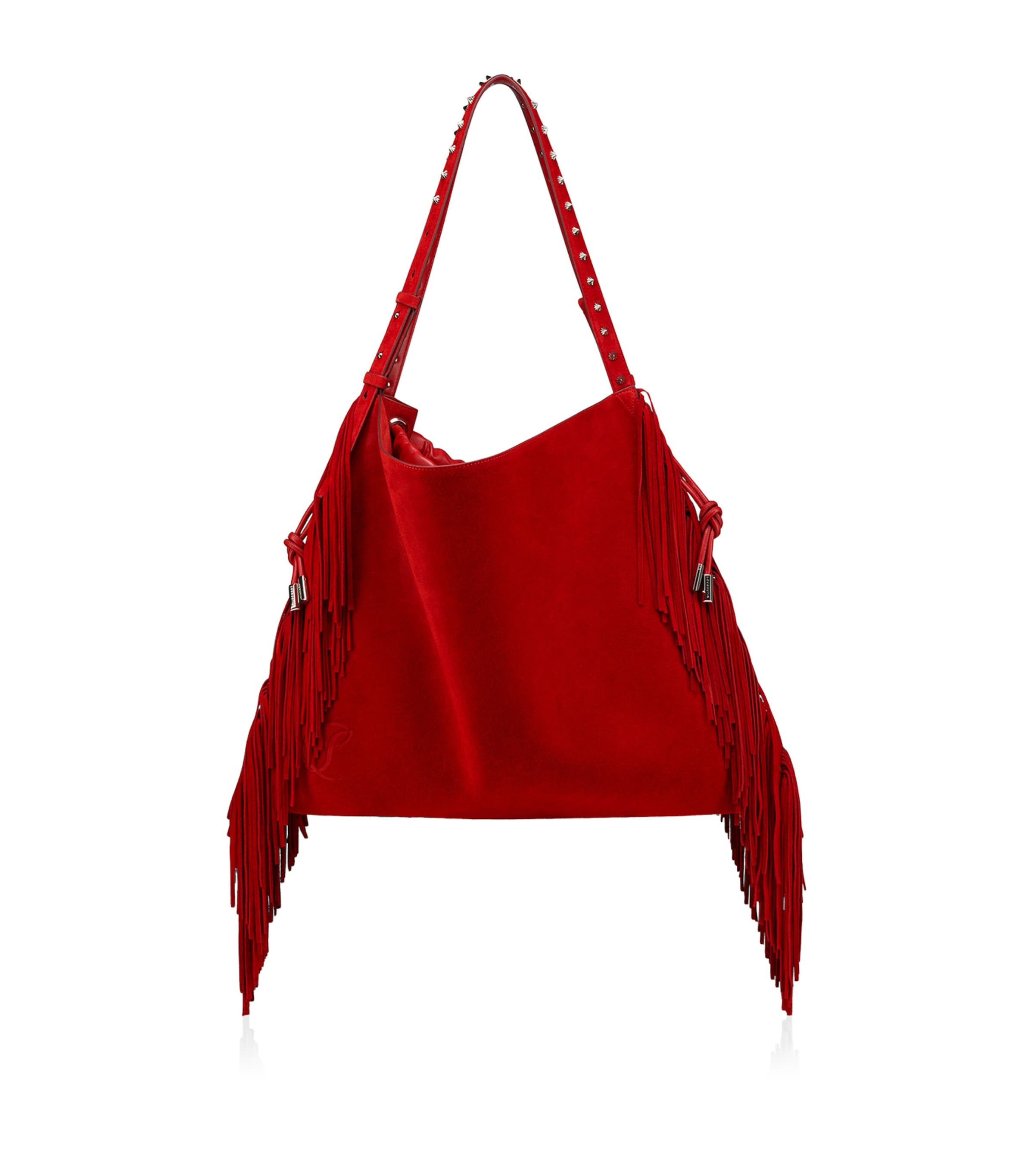 Christian Louboutin Baggy Suede Fringed Tote Bag In Red