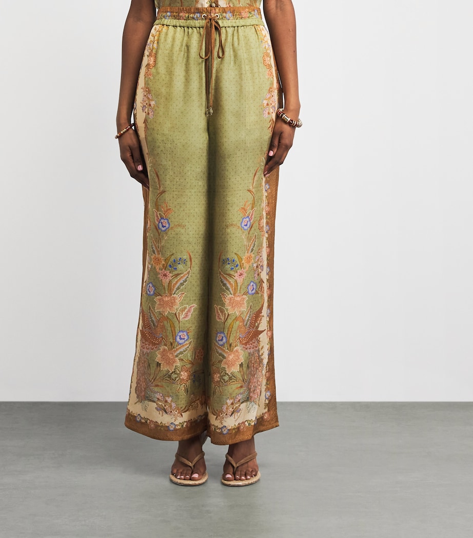 Zimmermann Womens Silk Indra Wide-Leg Trousers Khaki Scarf Floral Image 4