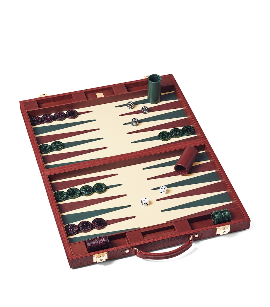 17-Inch Pebble-Effect Leather Backgammon Set MERLOT Image 3