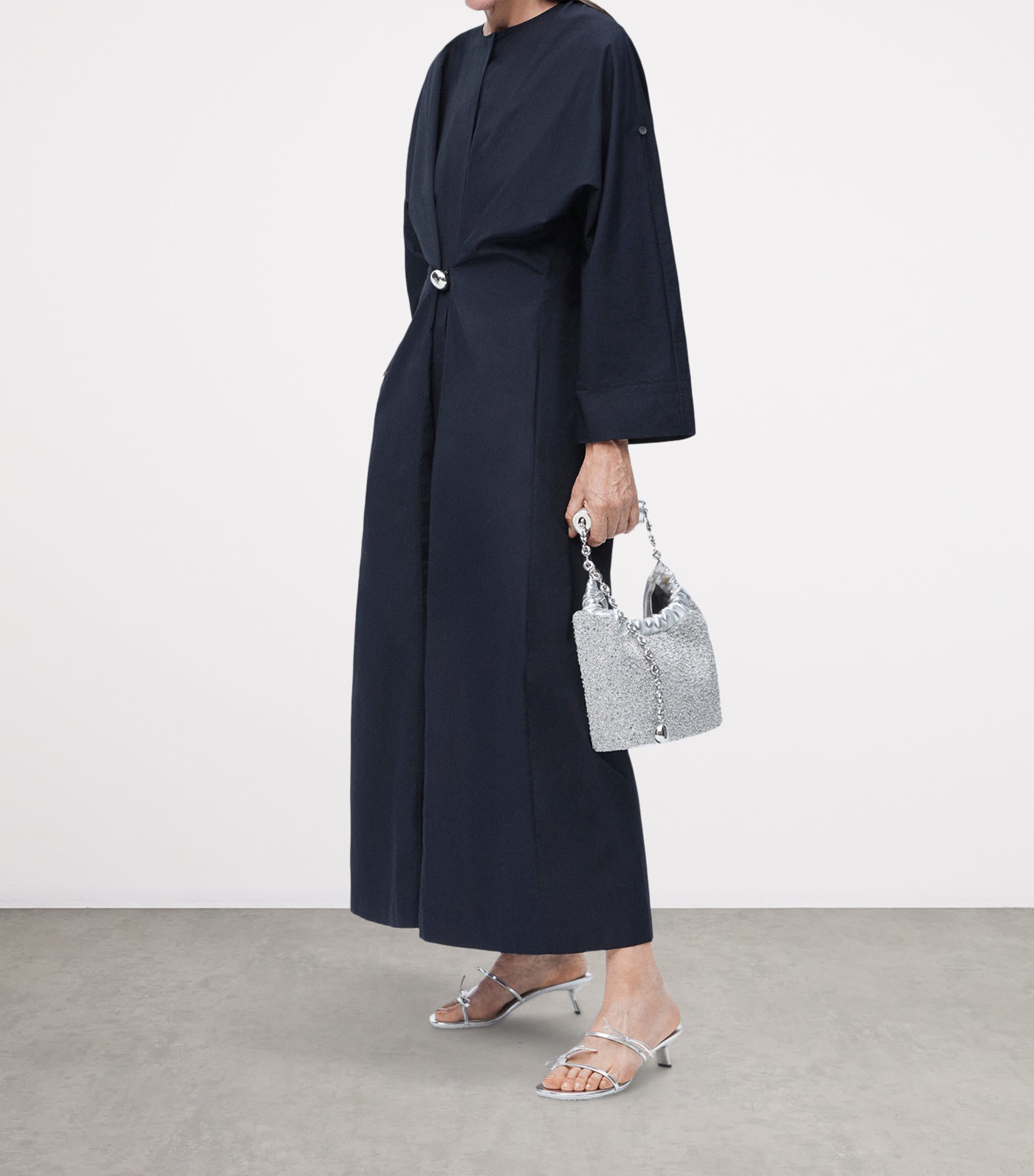 EXCLUSIVE Cotton Silver-Detail Silver Capsule Maxi Dress DARK BLUE Image 2