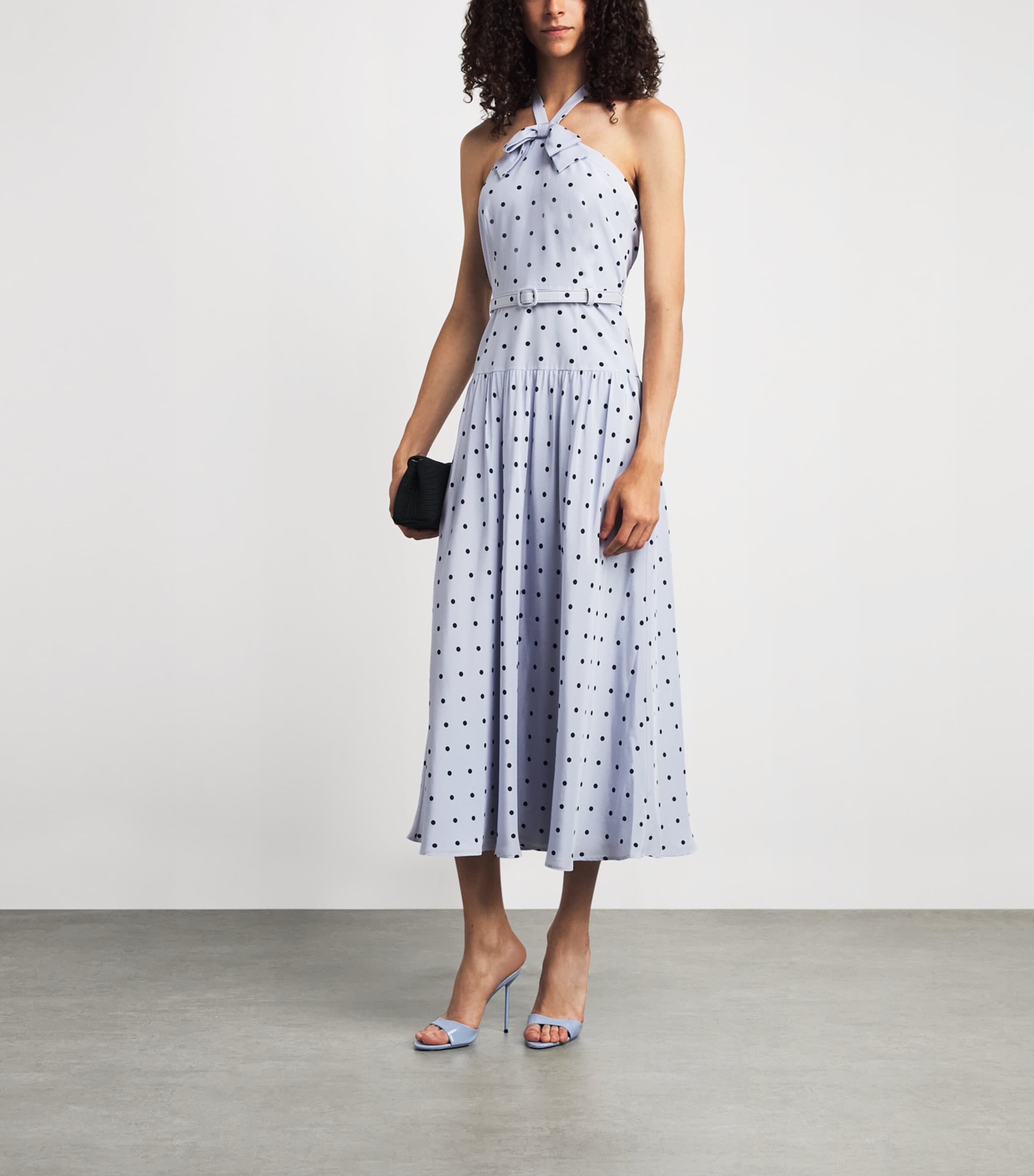 Alessandra Rich Womens Silk Halterneck Midi Dress Light Blue Blue Image 2
