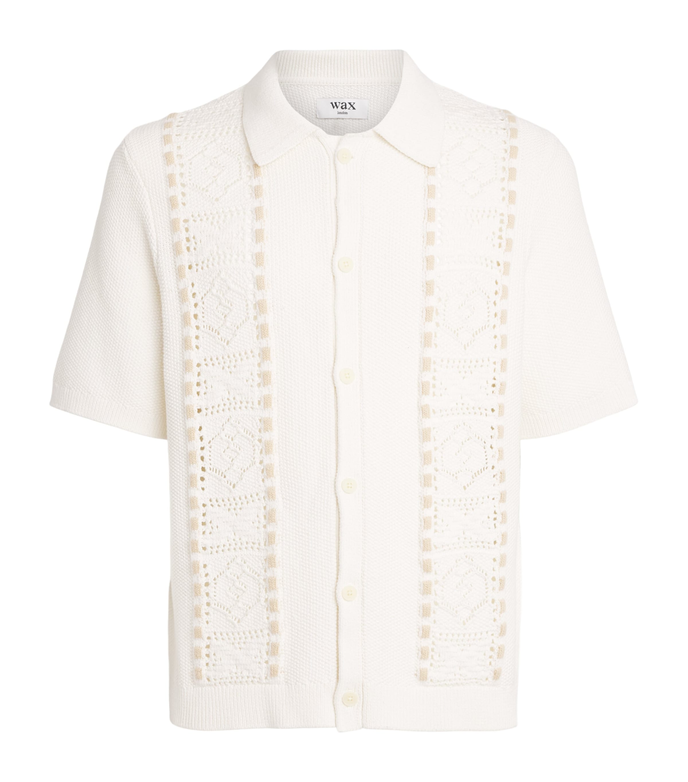 Wax London Mens Cotton Knitted Tellaro Shirt Ecru Image 1