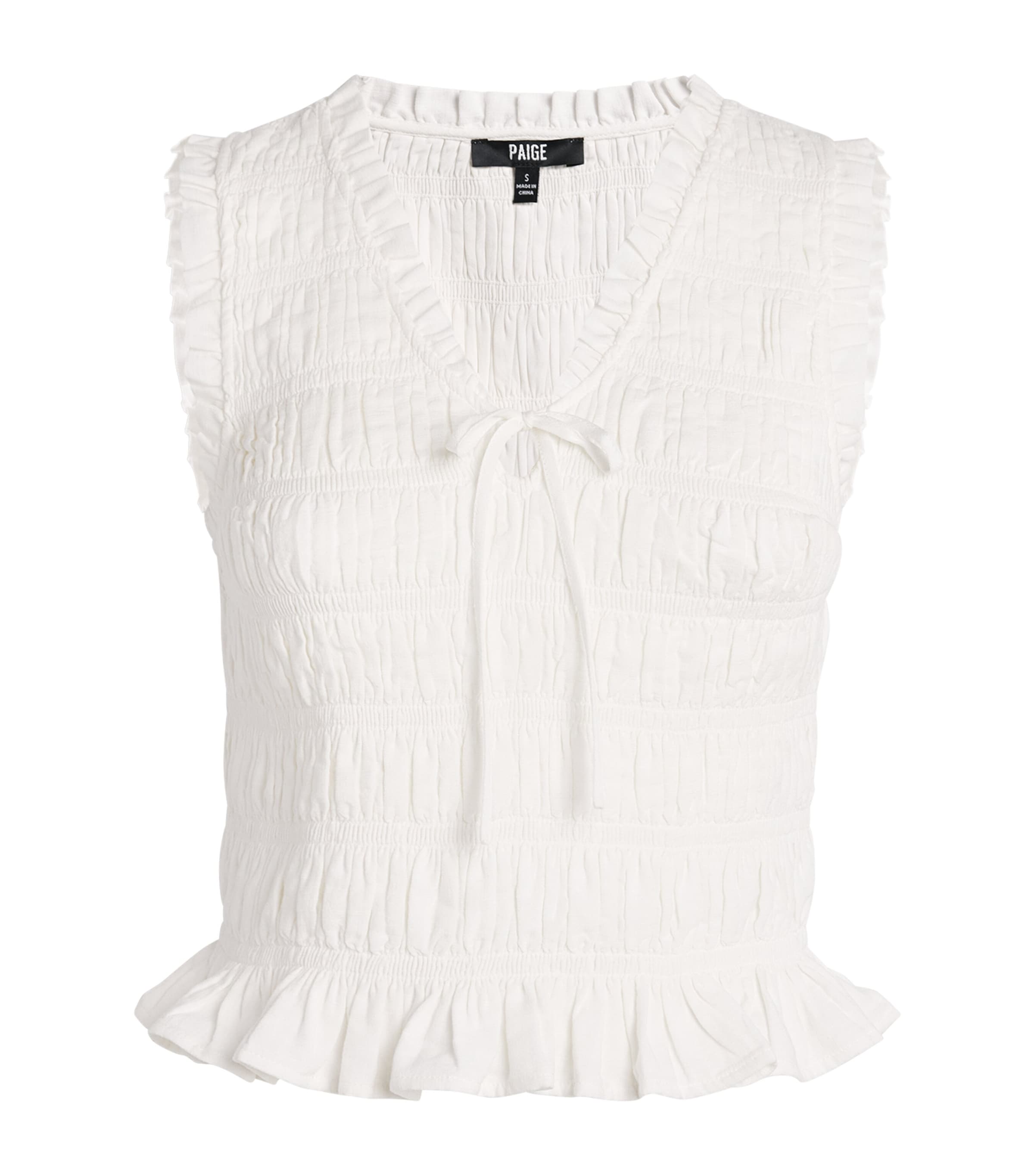 Paige Womens Devi Shirred Cotton-blend Top White In White