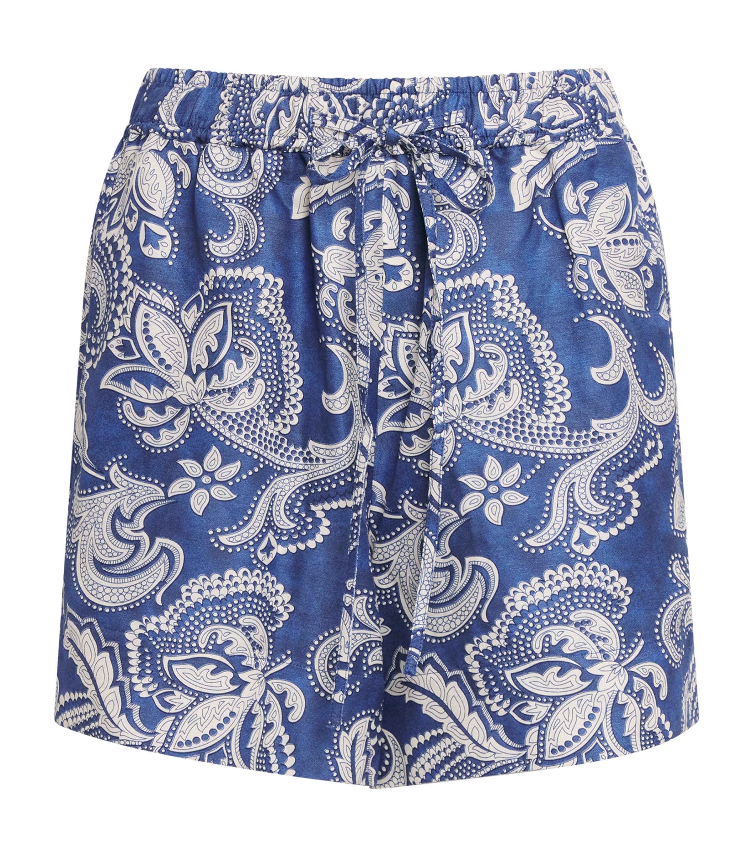 Sandro Paris Womens Satin Paisley Shorts Blue / Ecru Image 1