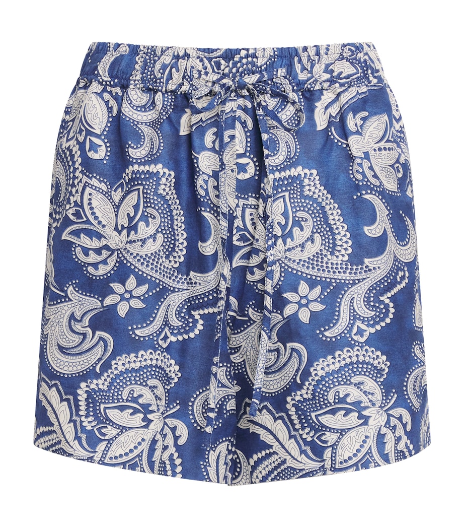 Sandro Paris Womens Satin Paisley Shorts Blue / Ecru Image 1