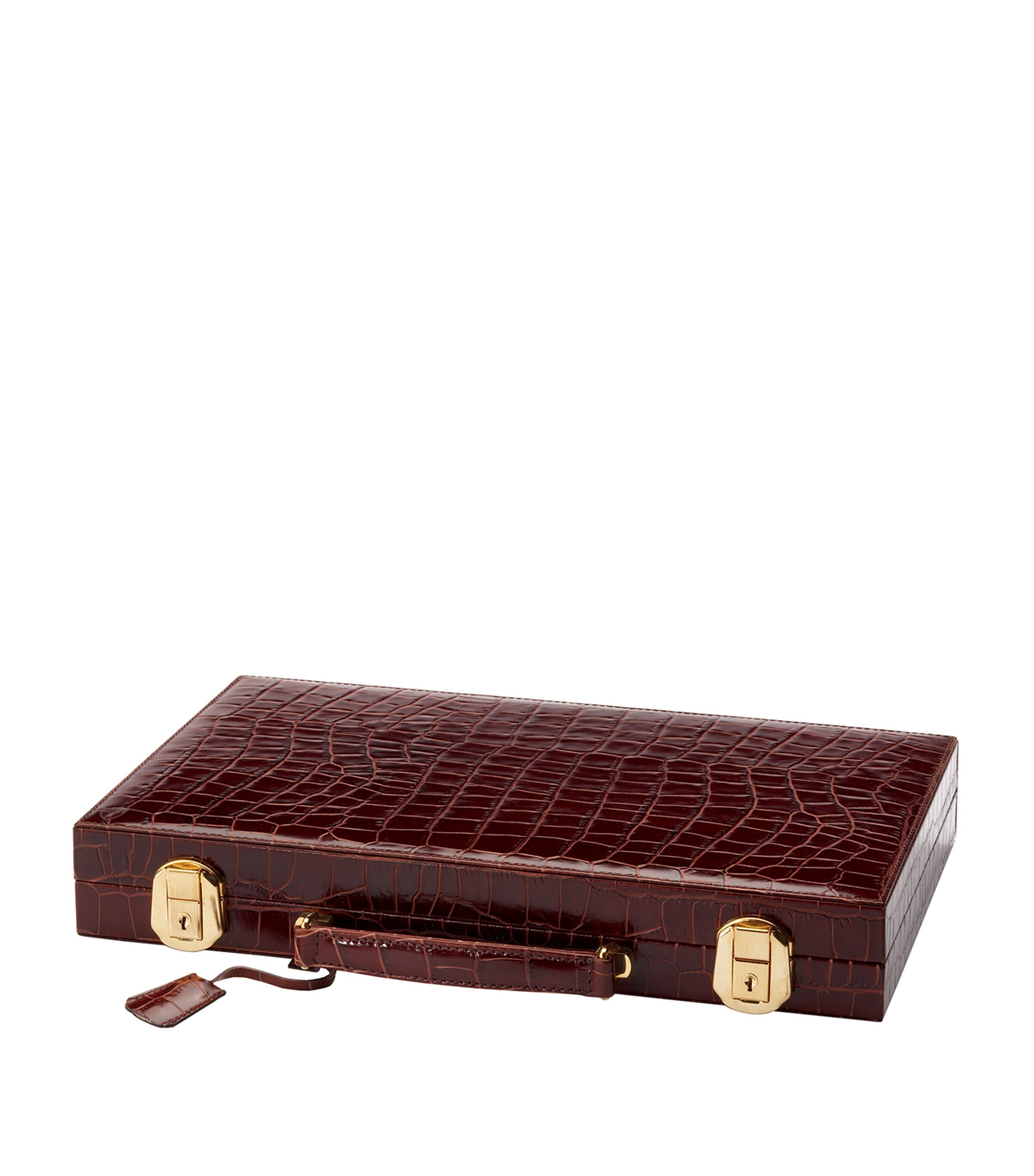 Aspinal Of London Croc-Embossed Leather Backgammon Set Brown Image 3