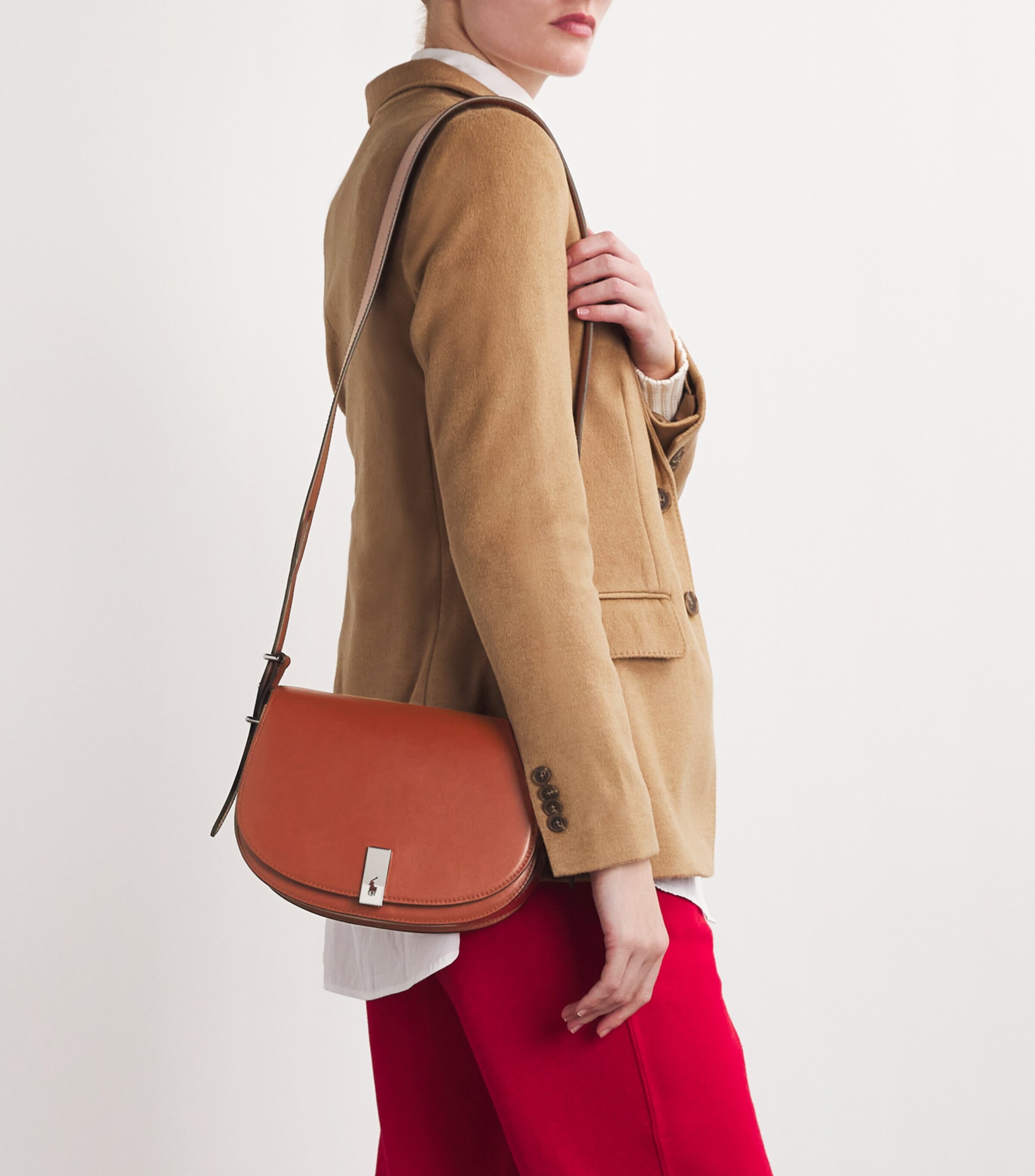 Medium Leather Polo ID Saddle Bag WHISKEY Image 5