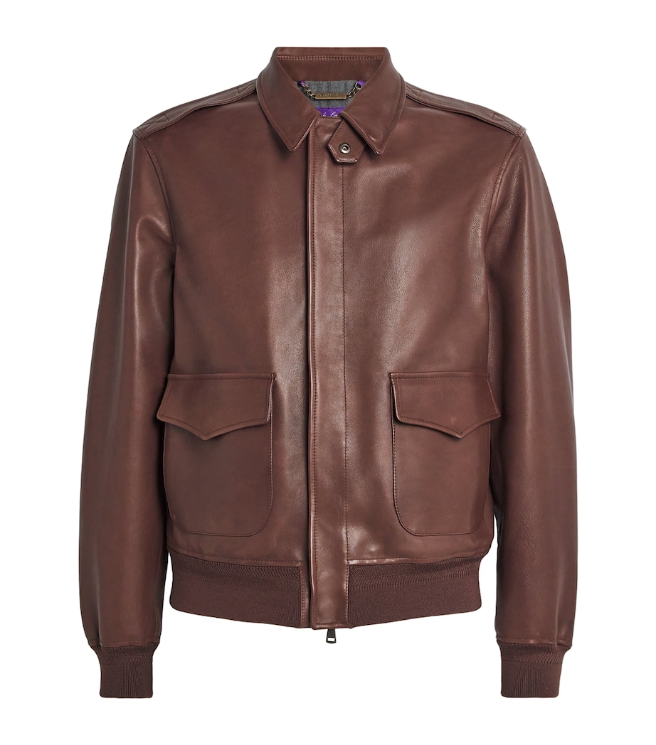Ralph Lauren Purple Label Mens Leather Bomber Jacket Vntg Montecito Brwn Image 1