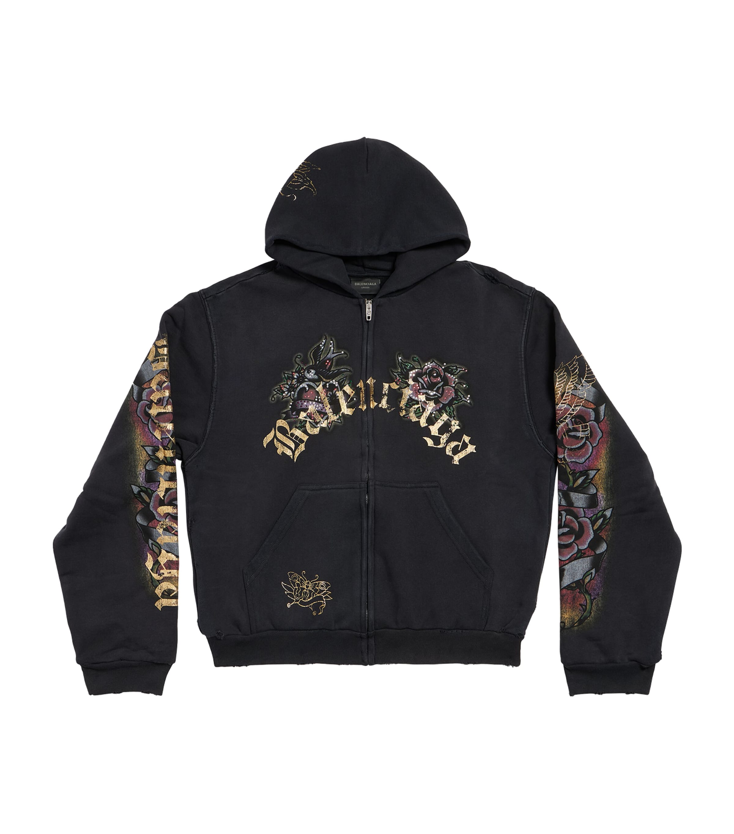 Shop Balenciaga Cotton Tacky Tattoo Zip-up Hoodie In Black