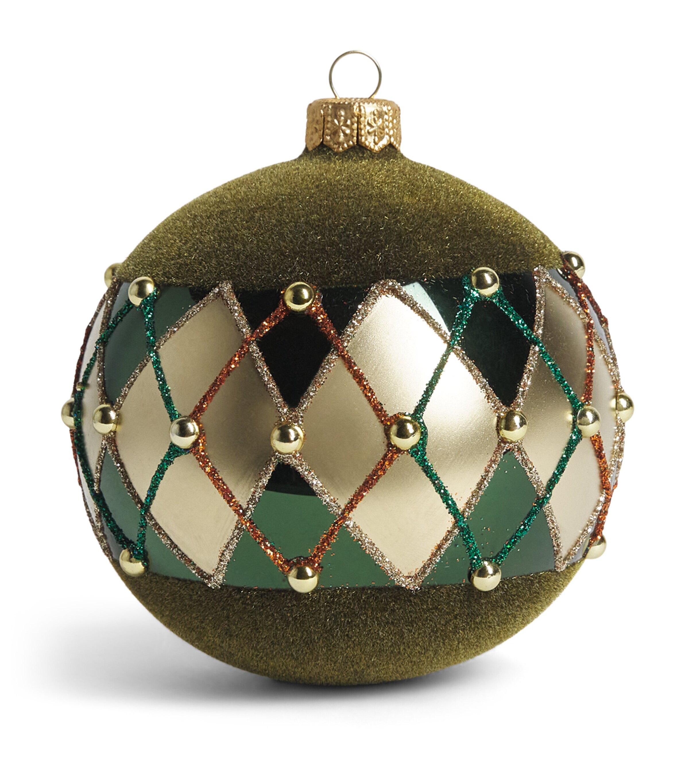 Harrods Velvet Argyle Bauble Olive Lacquer Image 1